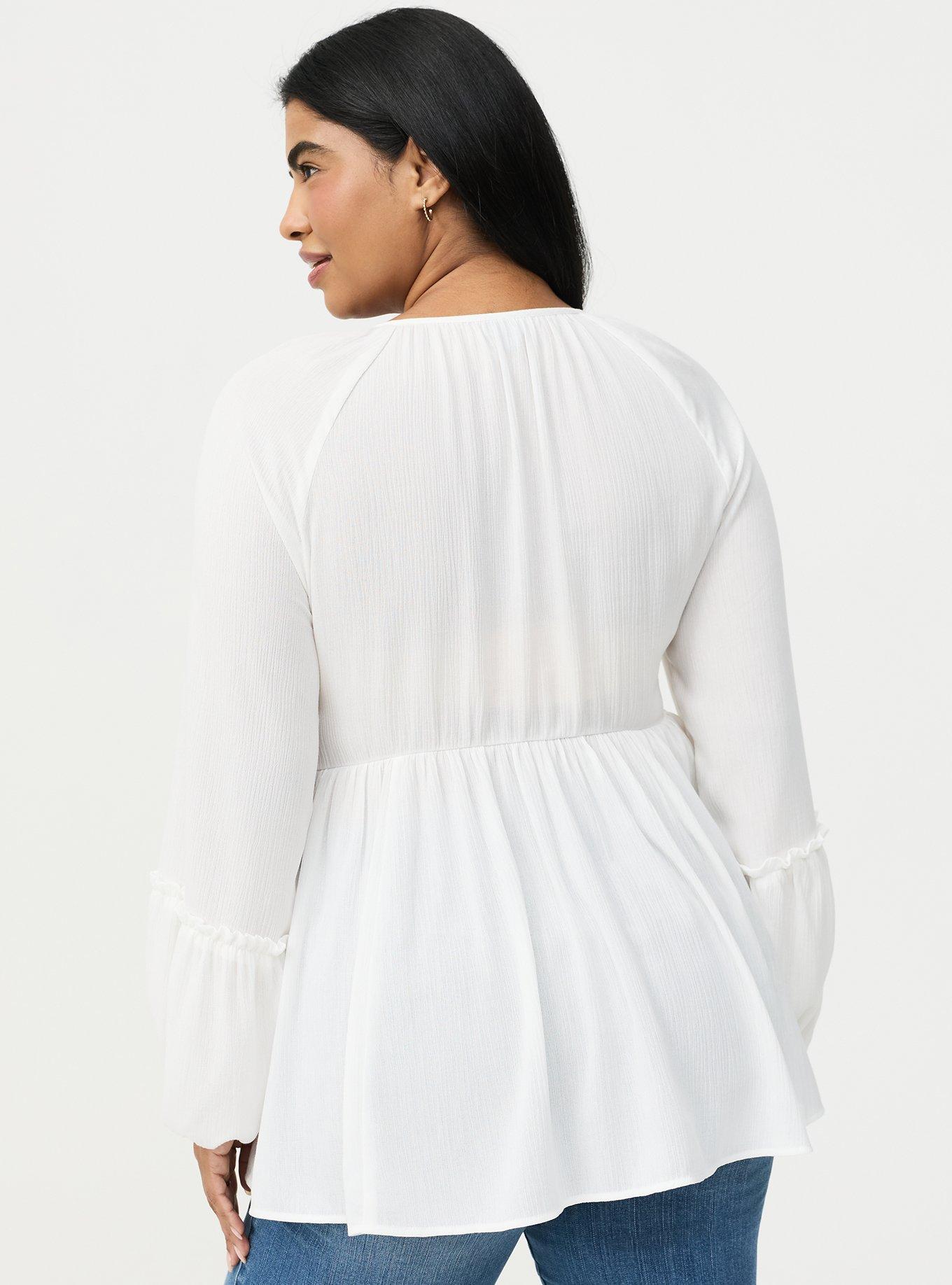 Gauze Henley Smocked Top, BLANC DE BLANC, alternate