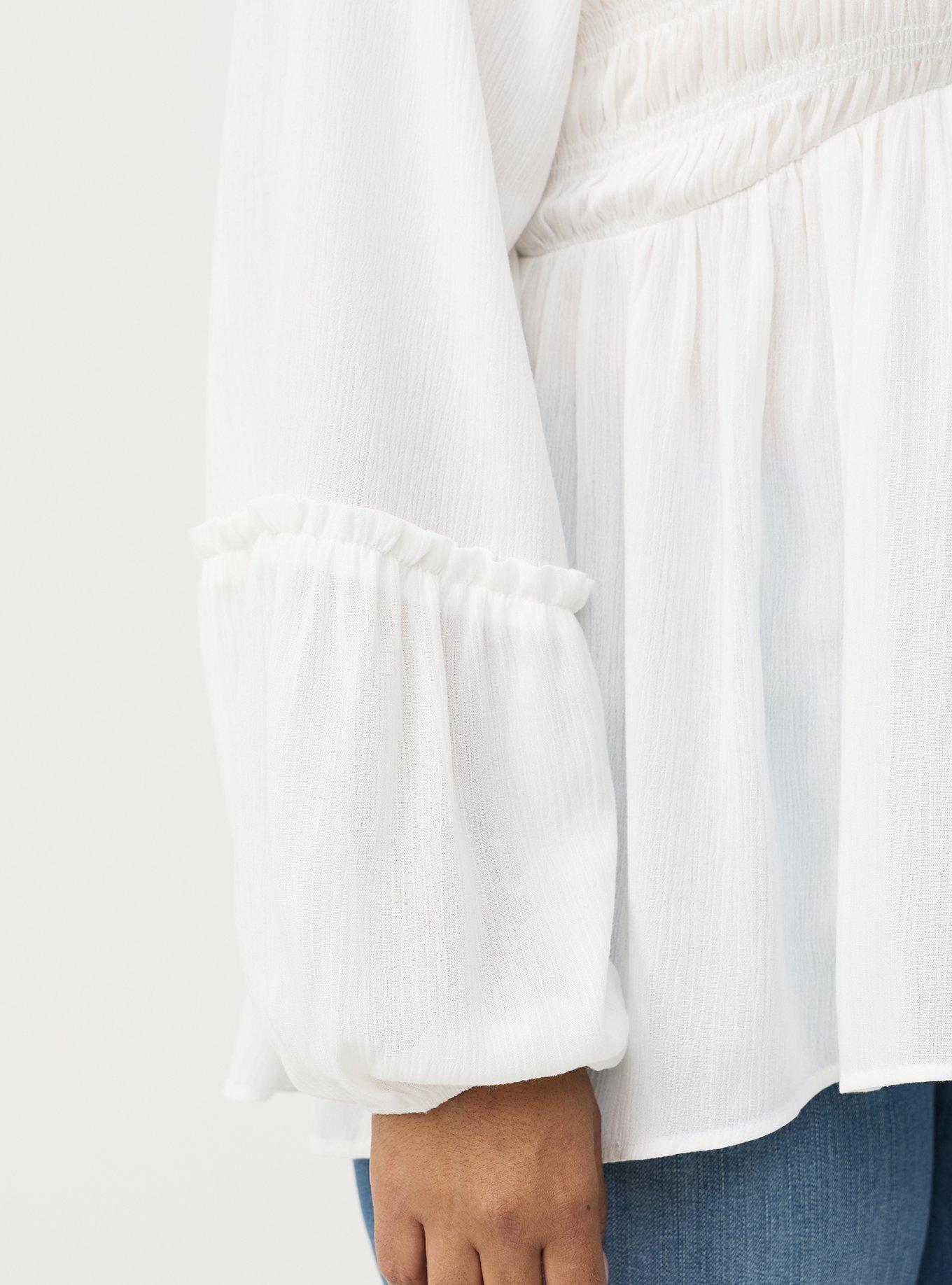 Gauze Henley Smocked Top, BLANC DE BLANC, alternate