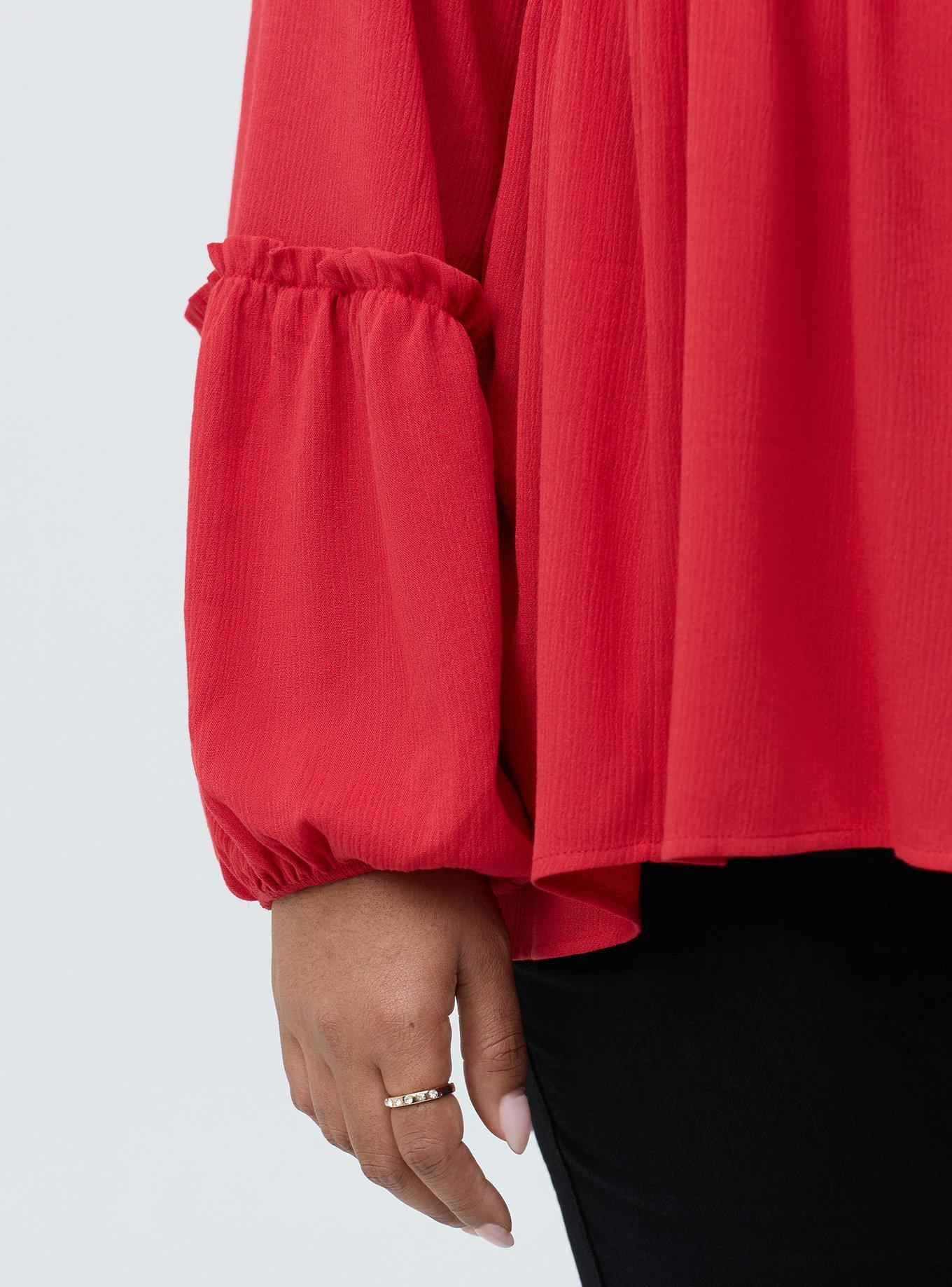 Gauze Henley Smocked Top, URBAN RED, alternate