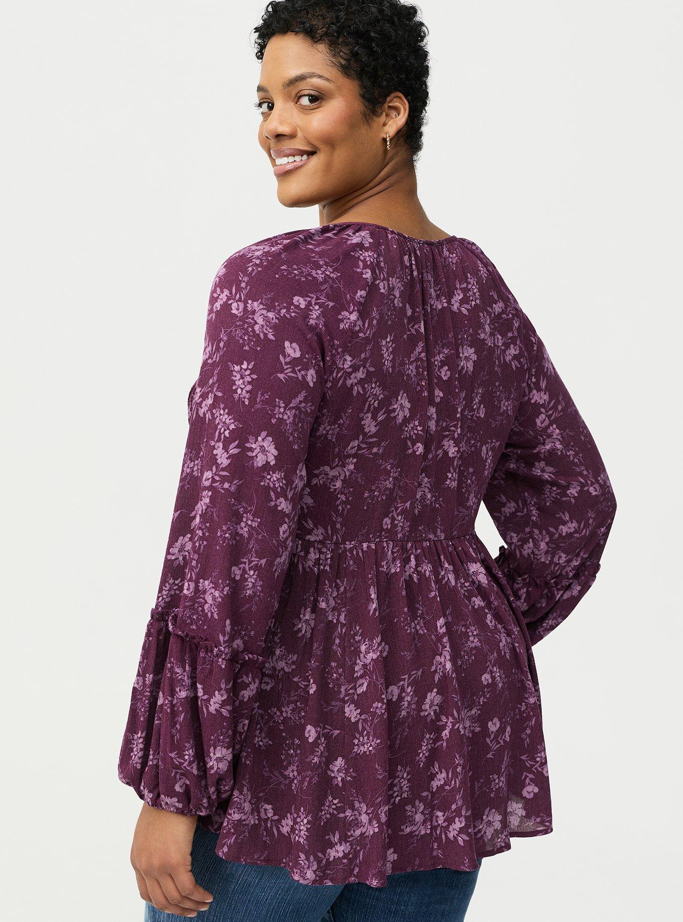Gauze Henley Smocked Top, NITE GLOW FLORAL PURPLE, alternate