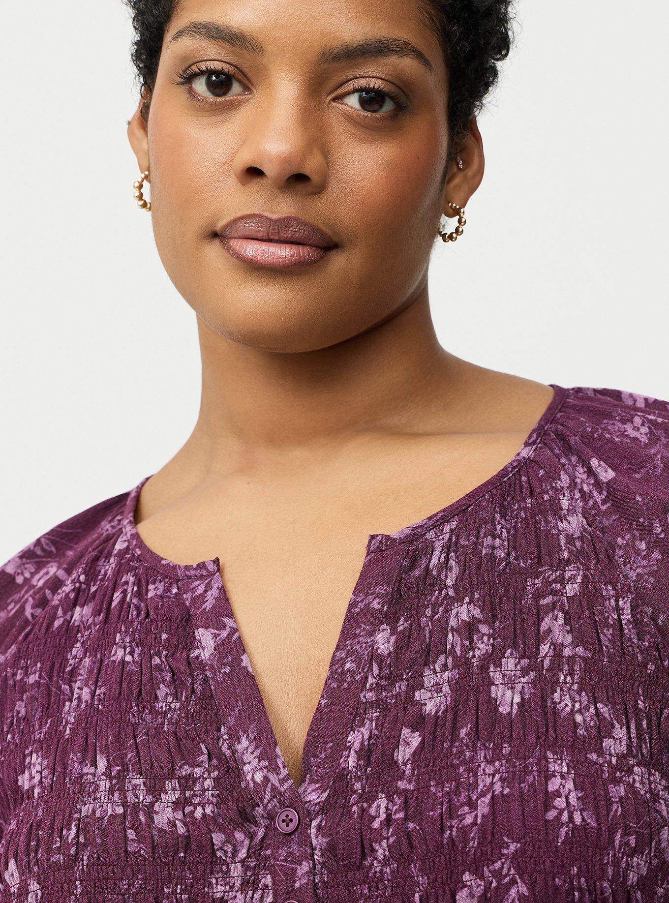 Gauze Henley Smocked Top, NITE GLOW FLORAL PURPLE, alternate