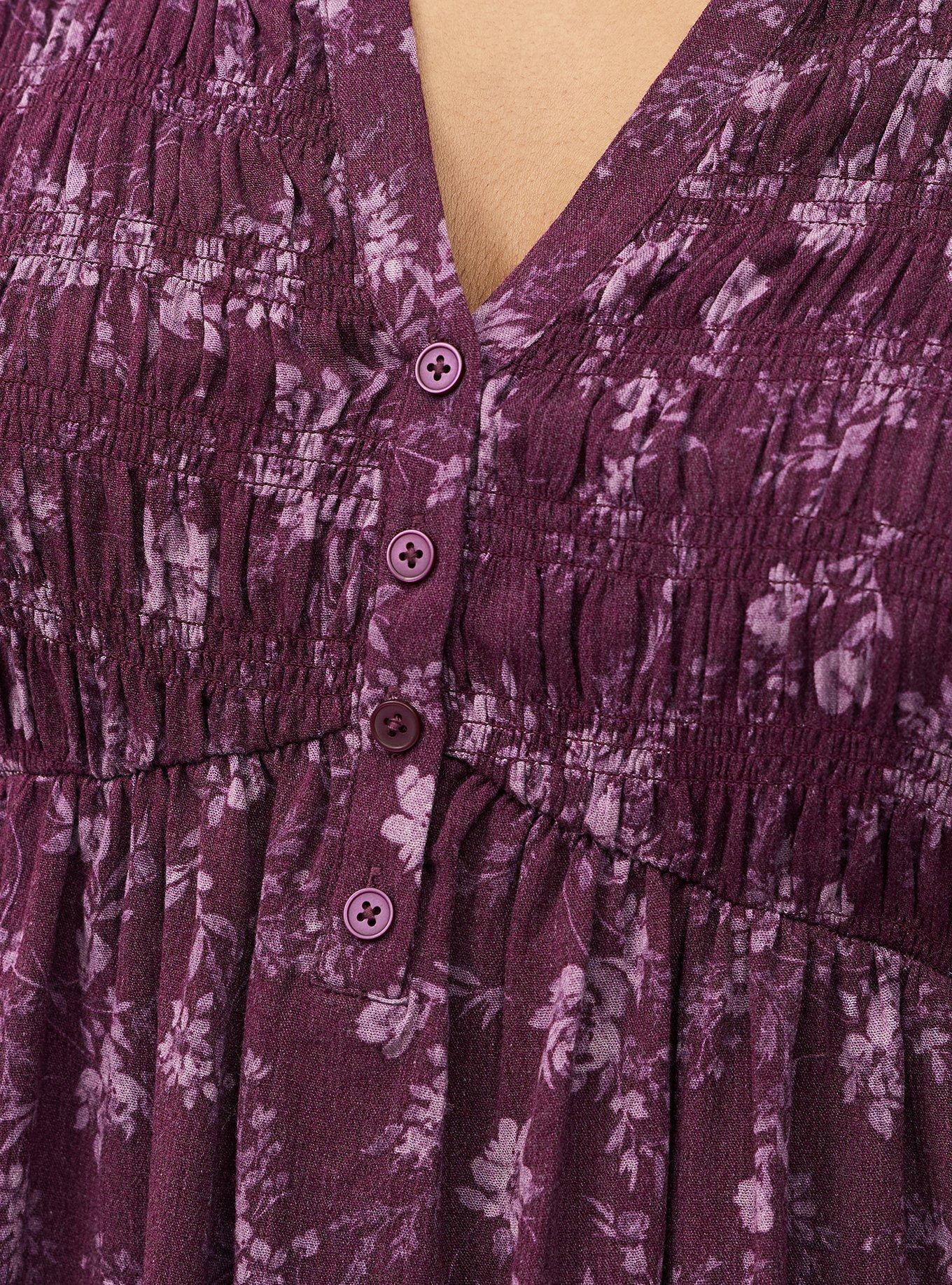 Gauze Henley Smocked Top, NITE GLOW FLORAL PURPLE, alternate