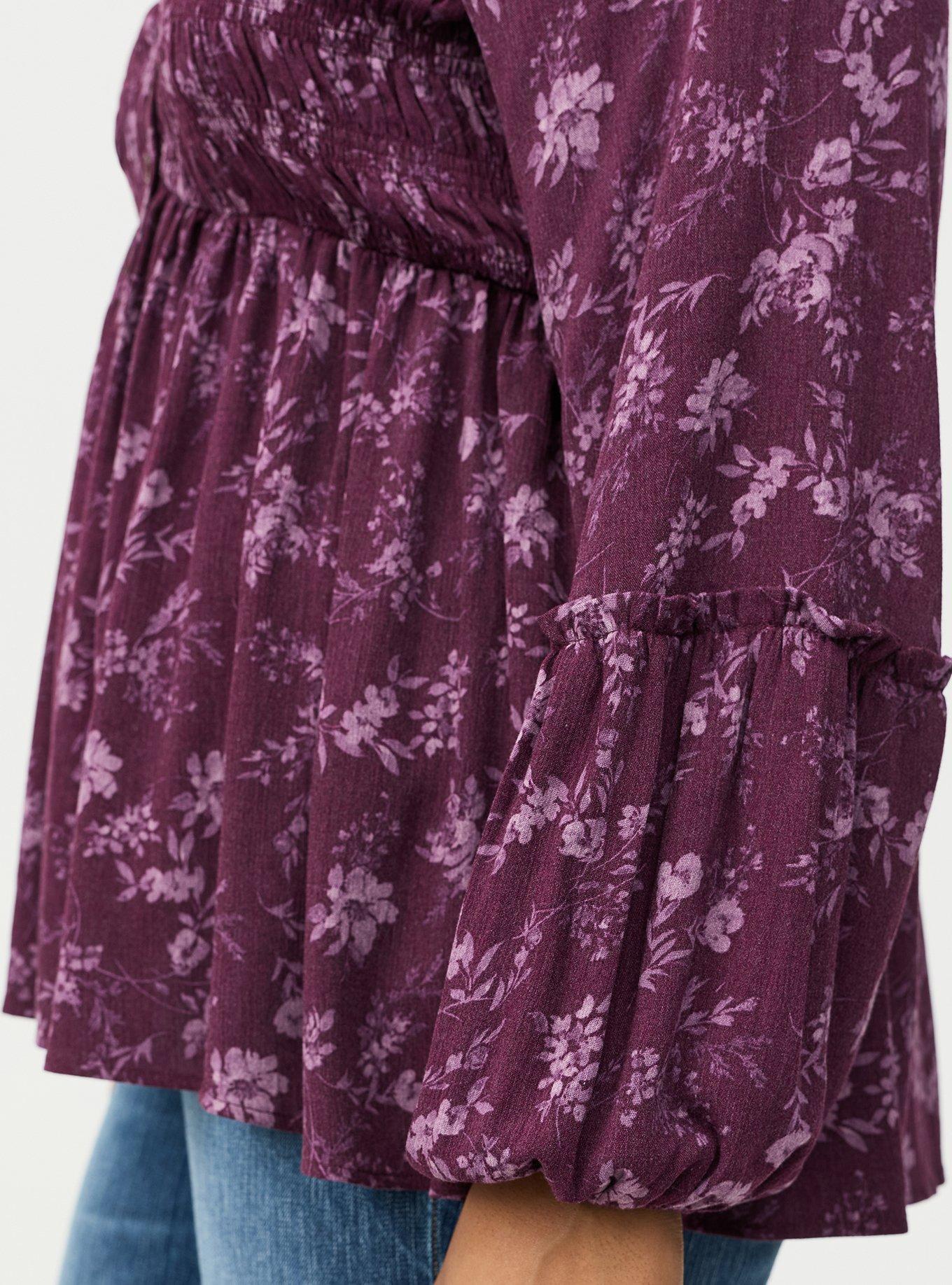 Gauze Henley Smocked Top, NITE GLOW FLORAL PURPLE, alternate