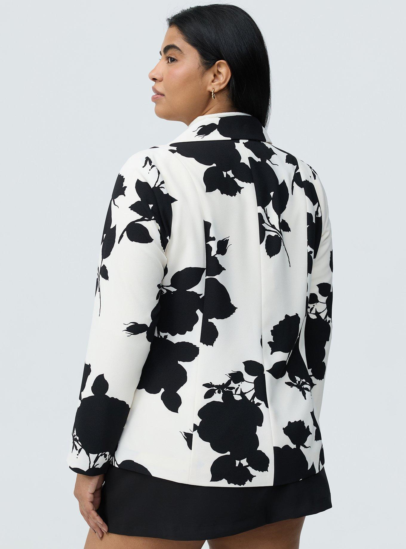 Studio Crepe Blazer, GRAPHIC ROSES FLORAL IVORY, alternate