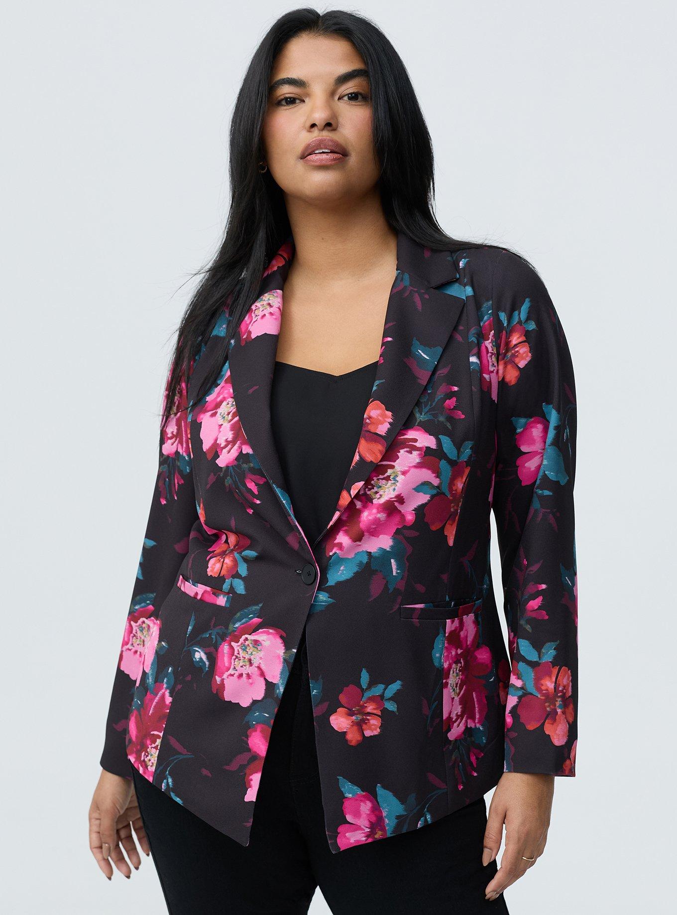 Studio Crepe Blazer, BLUSHING BLOOMS FLORAL BLACK, alternate