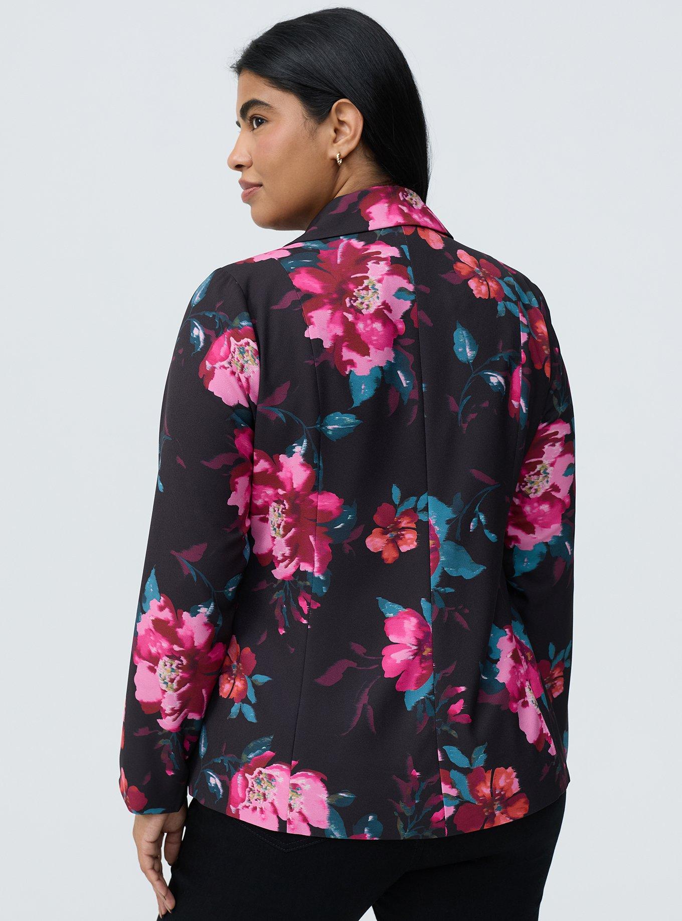 Studio Crepe Blazer, BLUSHING BLOOMS FLORAL BLACK, alternate