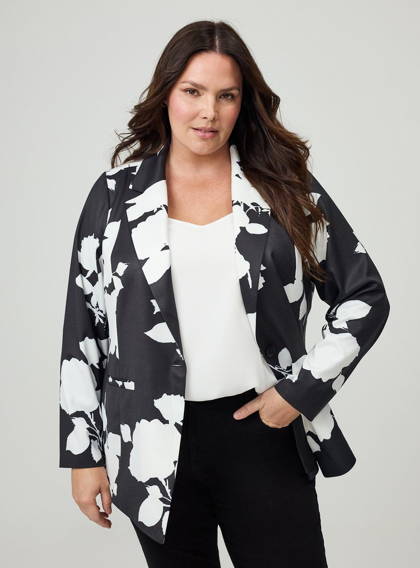 Studio Crepe Blazer, GRAPHIC ROSES FLORAL BLACK, hi-res