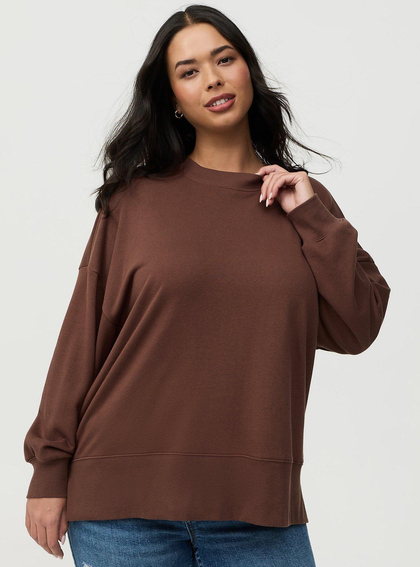 French Terry Drop Shoulder Sweatshirt, CHESTNUT, hi-res