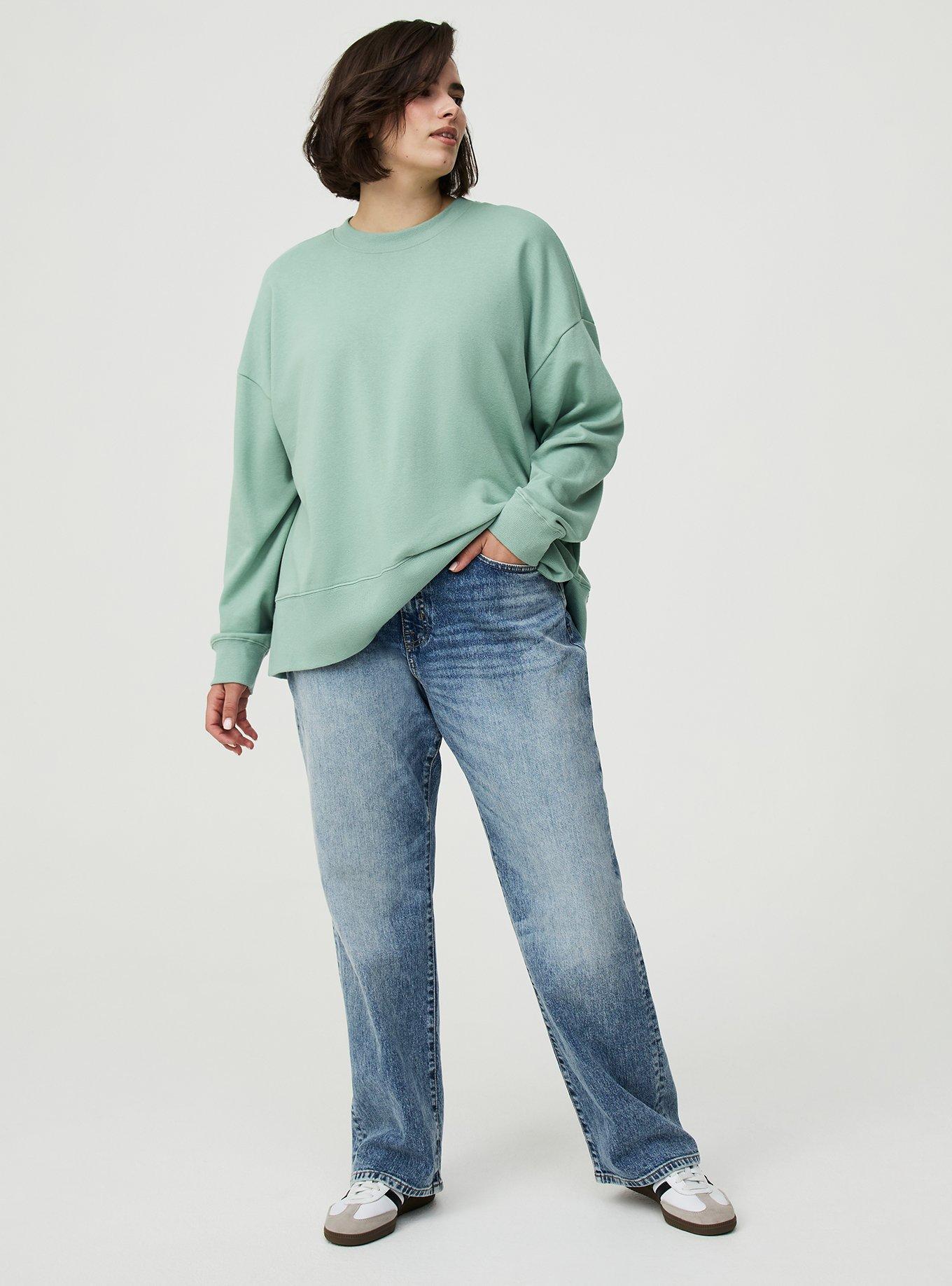 French Terry Drop Shoulder Sweatshirt, GRANITE GREEN, alternate