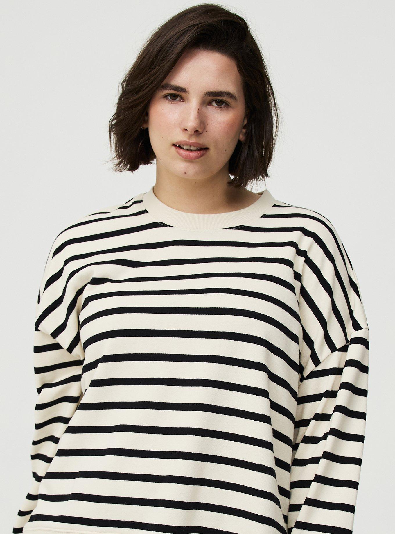 French Terry Drop Shoulder Sweatshirt, WHITE SWAN DEEP BLACK STRIPE, alternate