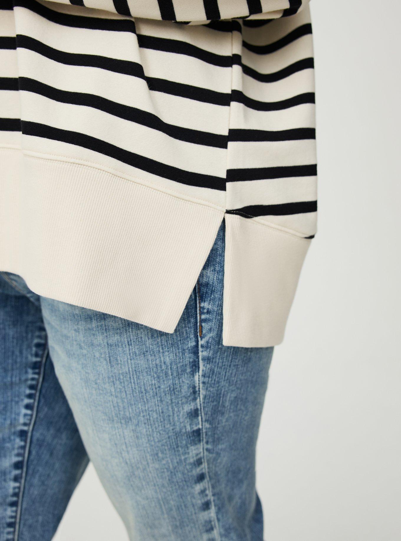 French Terry Drop Shoulder Sweatshirt, WHITE SWAN DEEP BLACK STRIPE, alternate