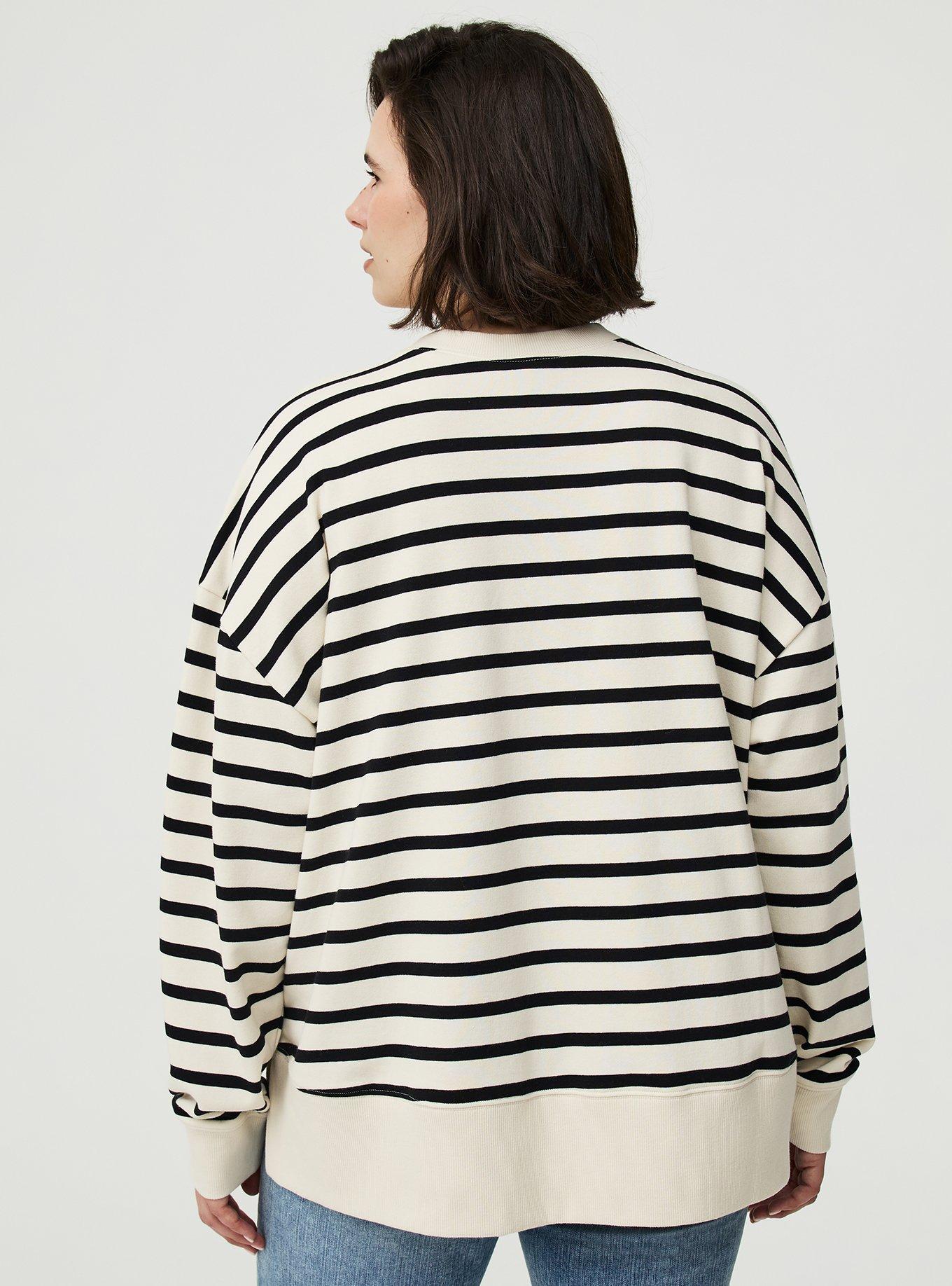 French Terry Drop Shoulder Sweatshirt, WHITE SWAN DEEP BLACK STRIPE, alternate
