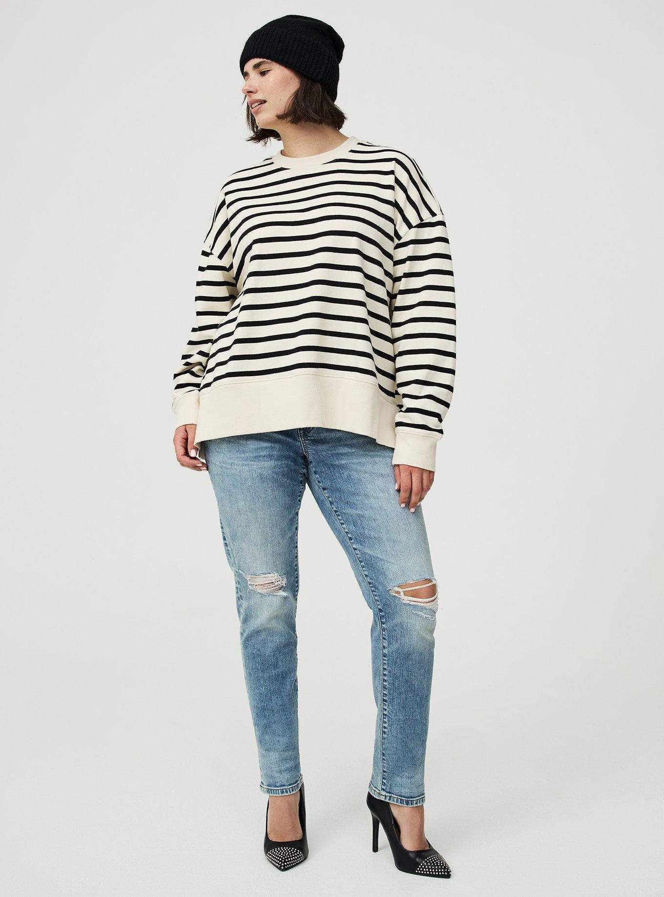 French Terry Drop Shoulder Sweatshirt, WHITE SWAN DEEP BLACK STRIPE, alternate