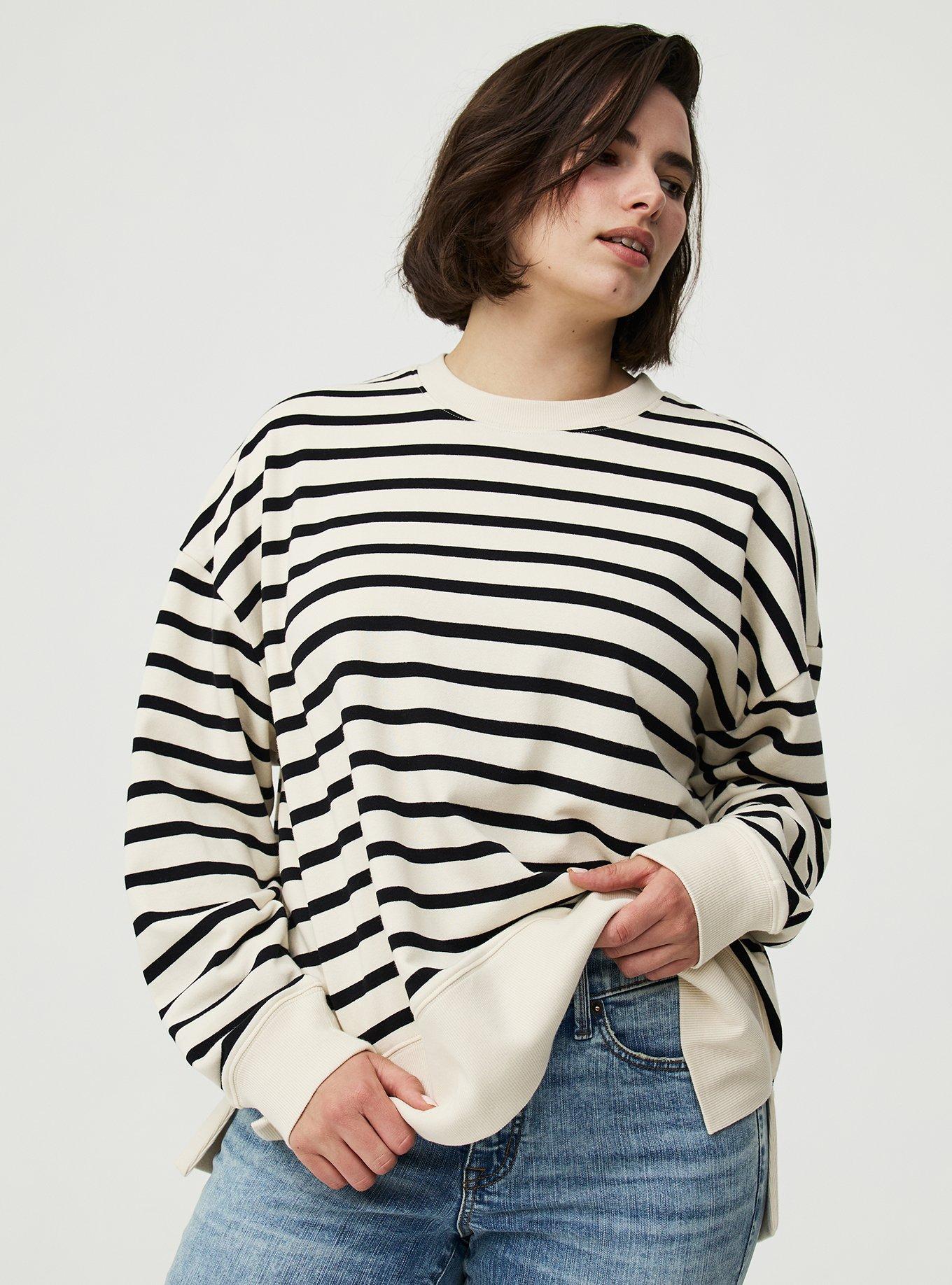 French Terry Drop Shoulder Sweatshirt, WHITE SWAN DEEP BLACK STRIPE, hi-res