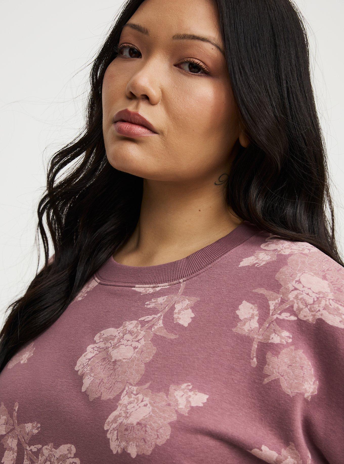 French Terry Drop Shoulder Sweatshirt, FLOWER STAMPS FLORAL TAN, alternate