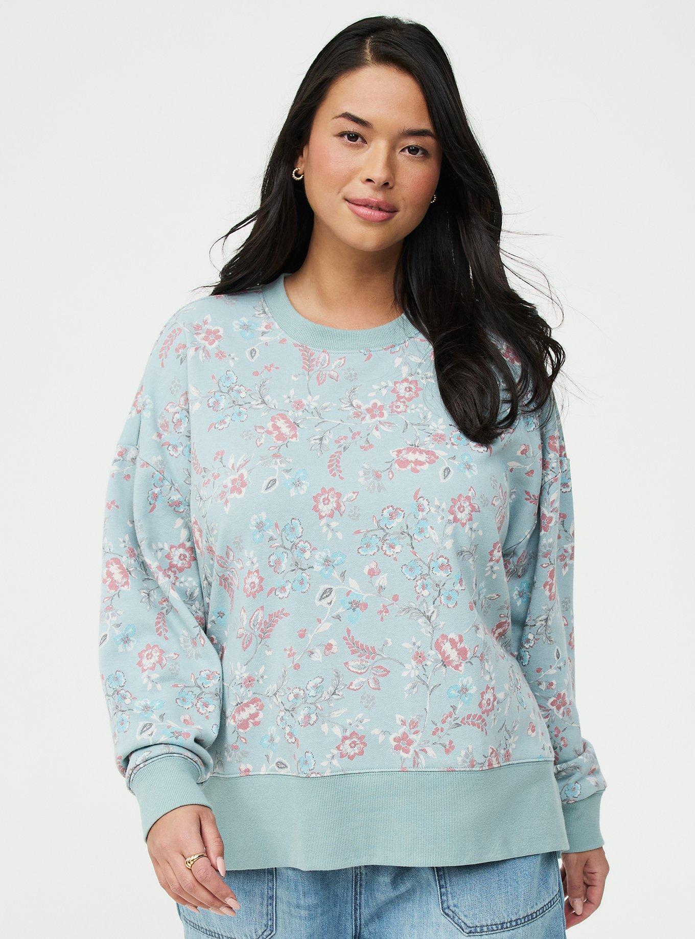 French Terry Drop Shoulder Sweatshirt, TENDER JACOBEAN MINT, alternate