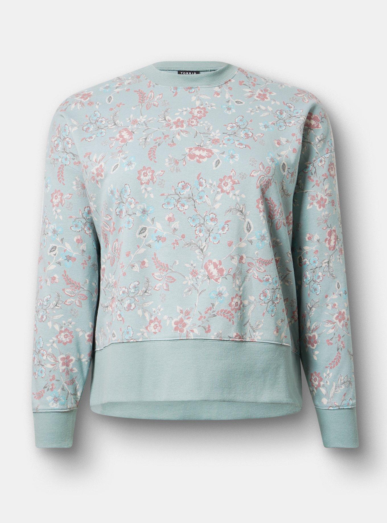 French Terry Drop Shoulder Sweatshirt, TENDER JACOBEAN MINT, hi-res