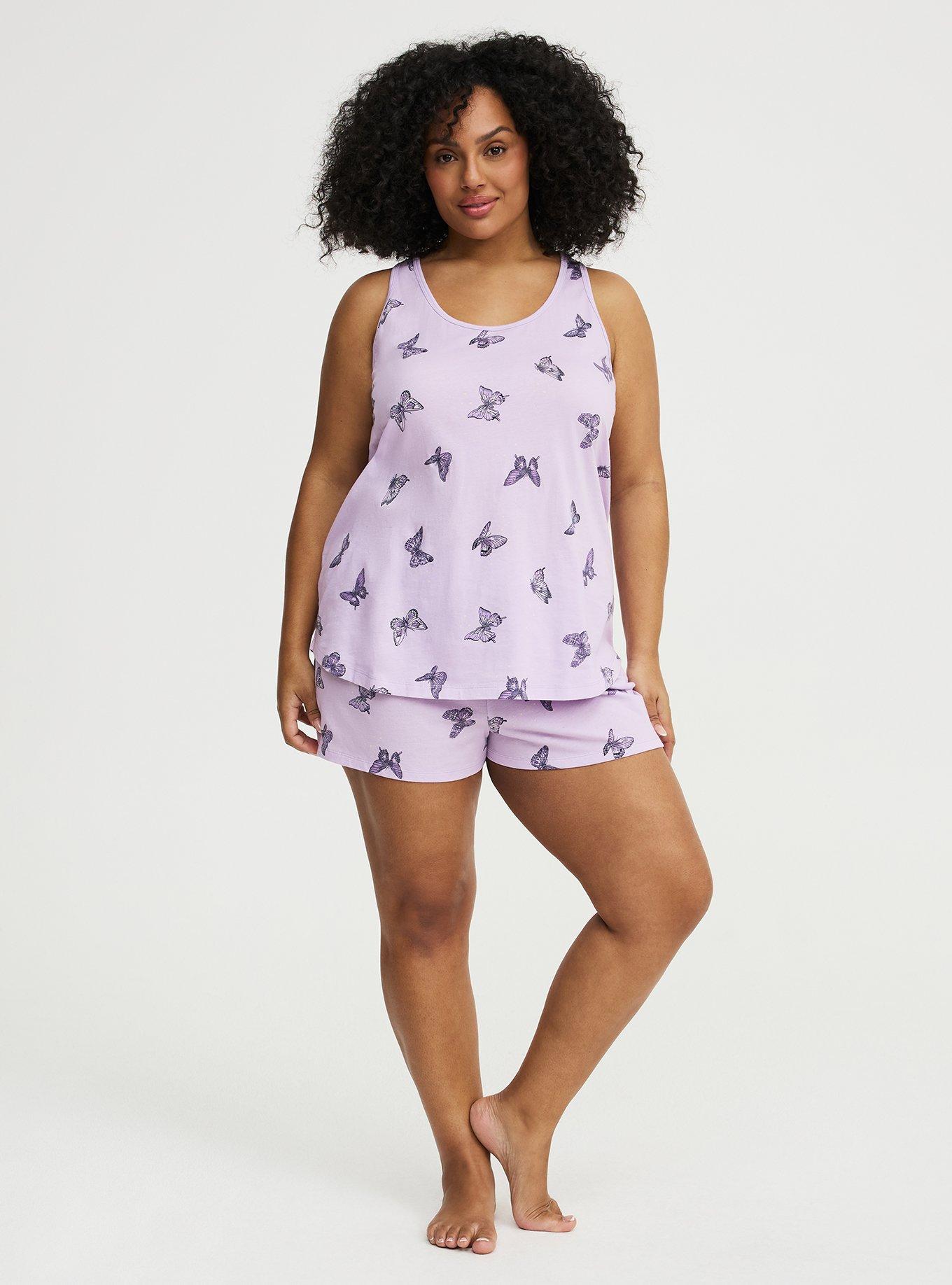 Cotton Racerback Sleep Tank, HUE BUTTERFLIES PURPLE, alternate