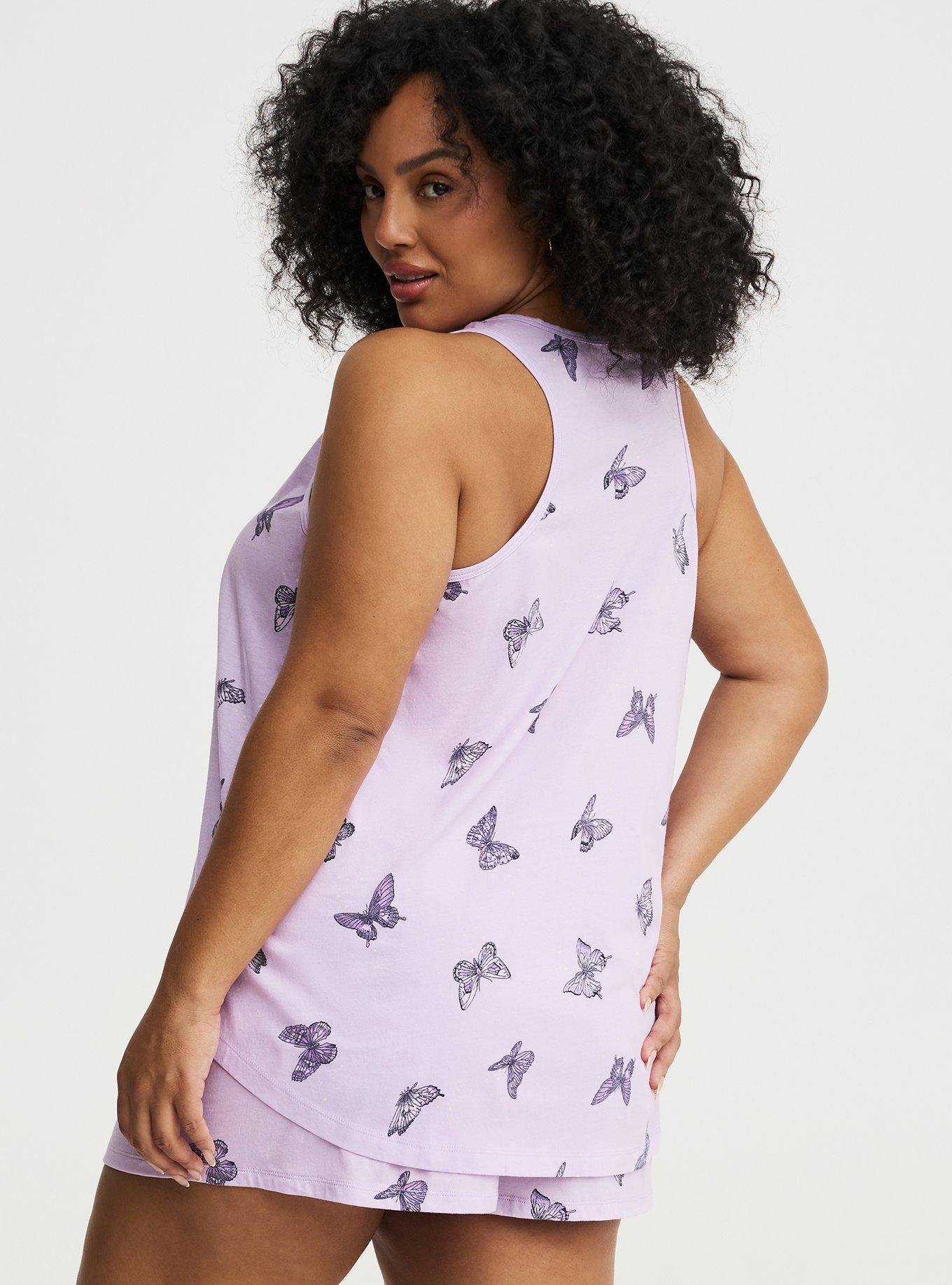 Cotton Racerback Sleep Tank, HUE BUTTERFLIES PURPLE, alternate