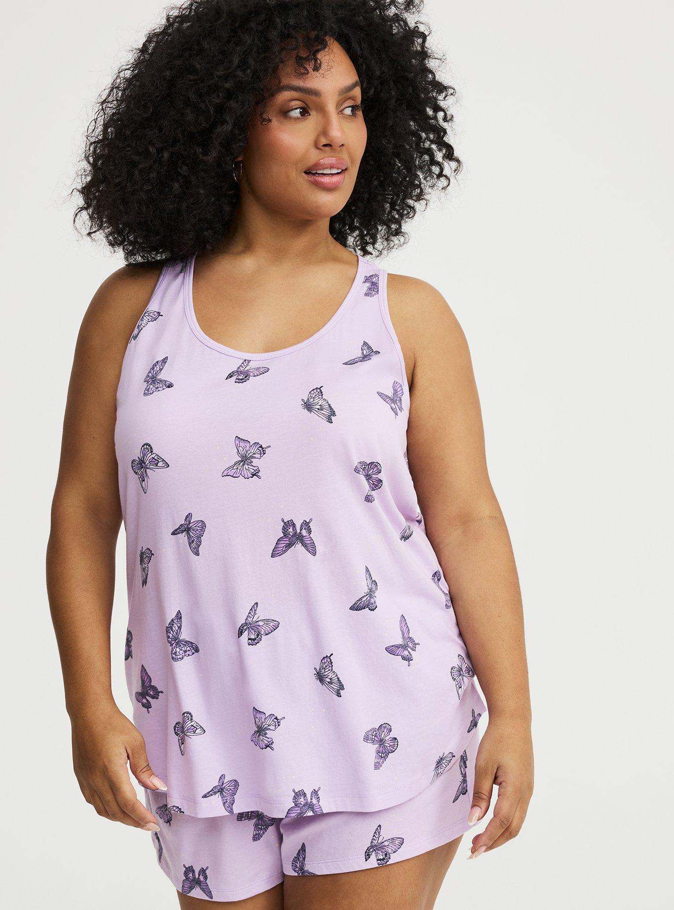 Cotton Racerback Sleep Tank, HUE BUTTERFLIES PURPLE, alternate