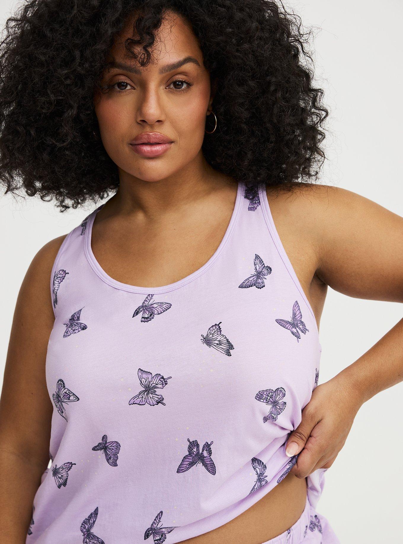 Cotton Racerback Sleep Tank, HUE BUTTERFLIES PURPLE, alternate