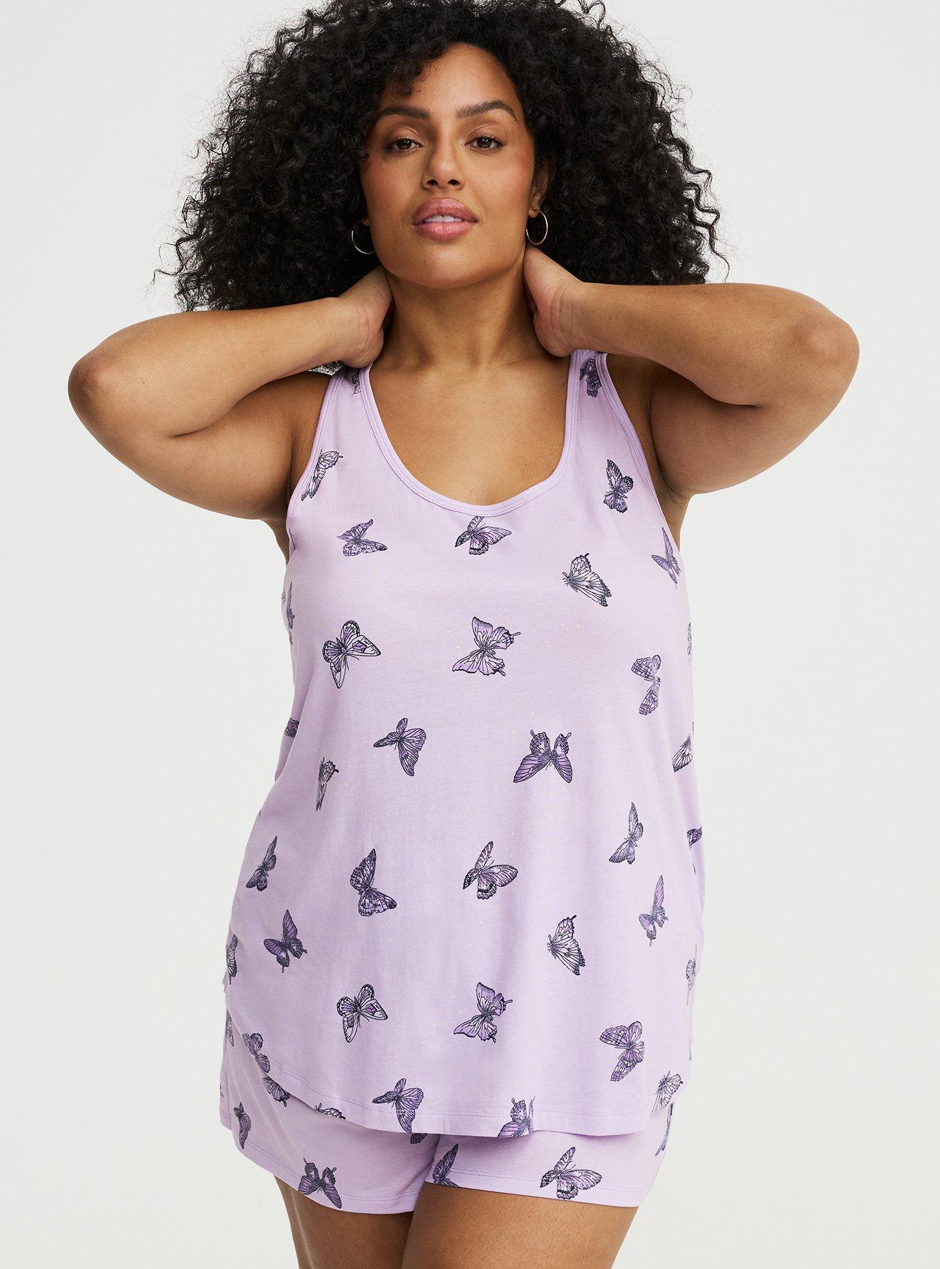 Plus Size Cotton Racerback Sleep Tank, HUE BUTTERFLIES PURPLE, hi-res