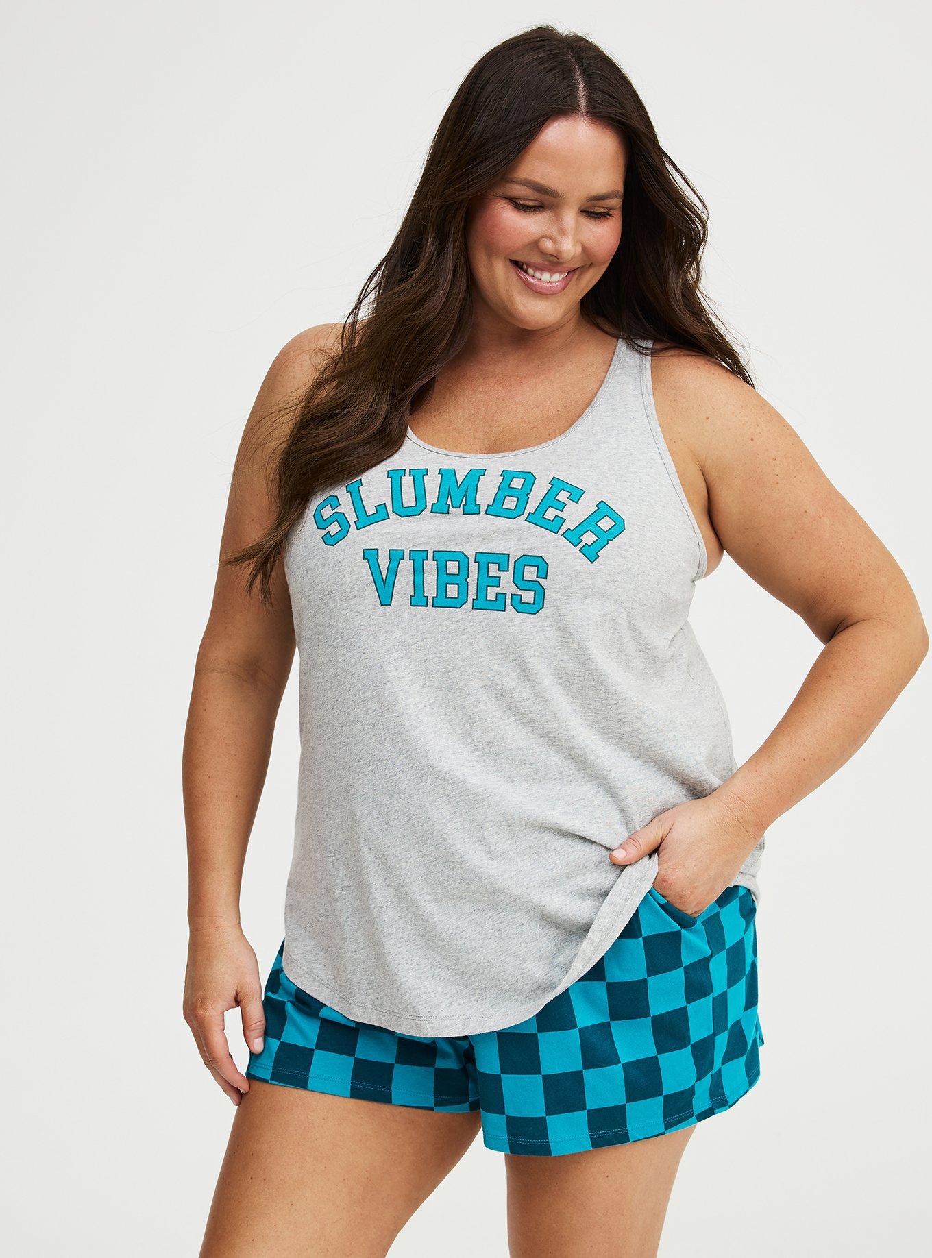 Cotton Racerback Sleep Tank, SLUMBER VIBES LIGHTEST HEATHER GREY, hi-res