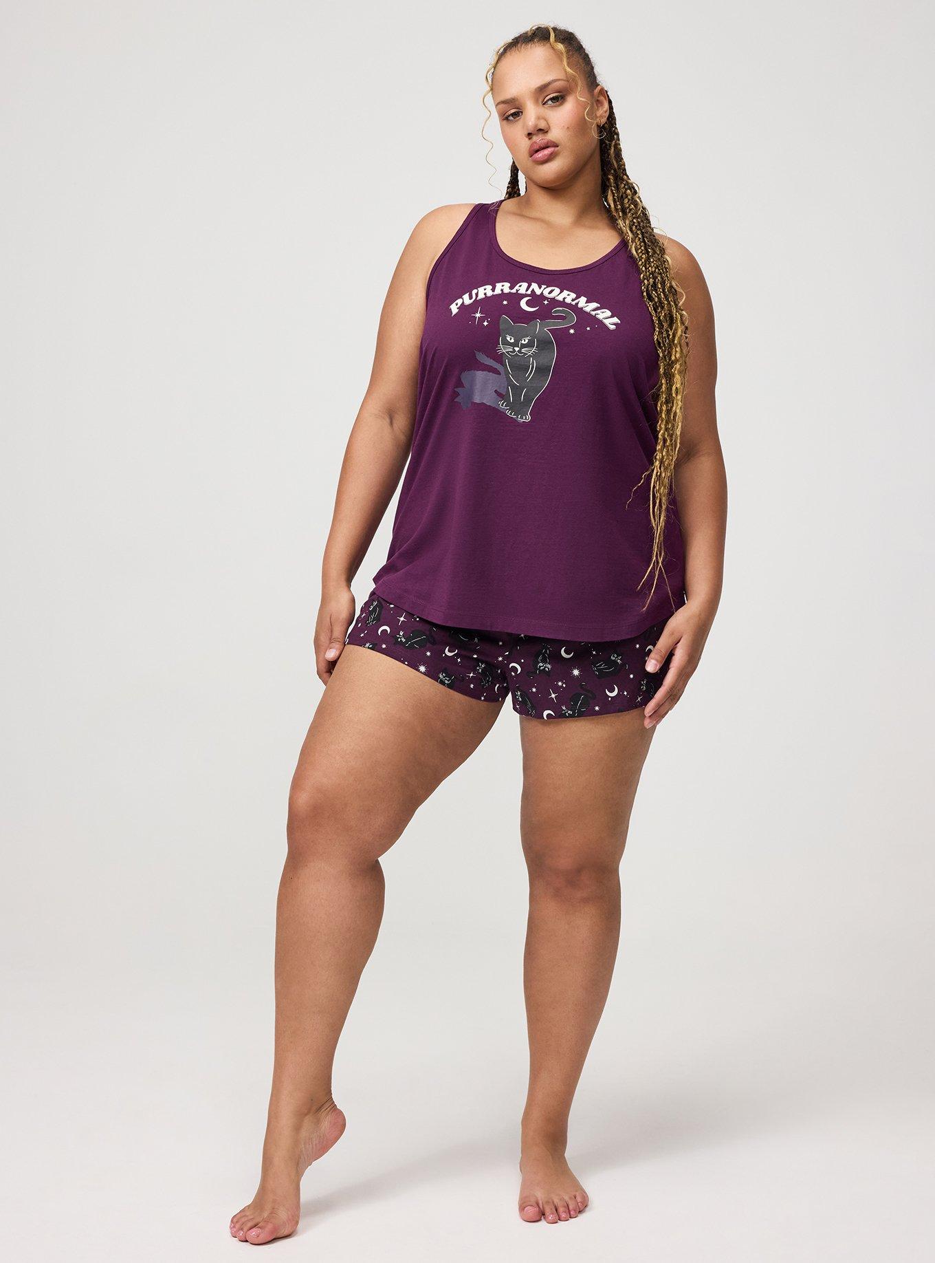 Cotton Racerback Sleep Tank, PURRANORMAL CAT PURPLE, alternate