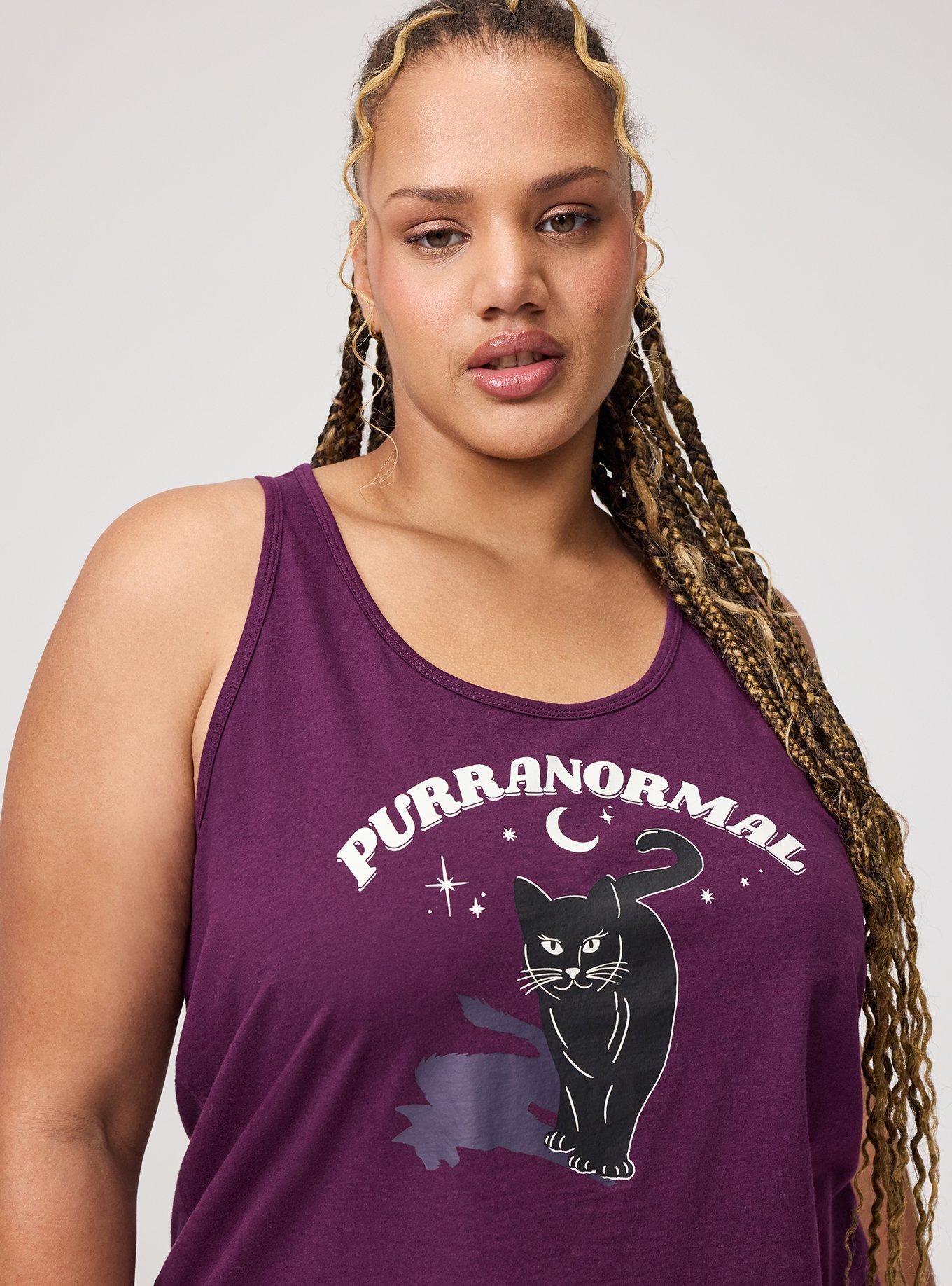 Cotton Racerback Sleep Tank, PURRANORMAL CAT PURPLE, alternate