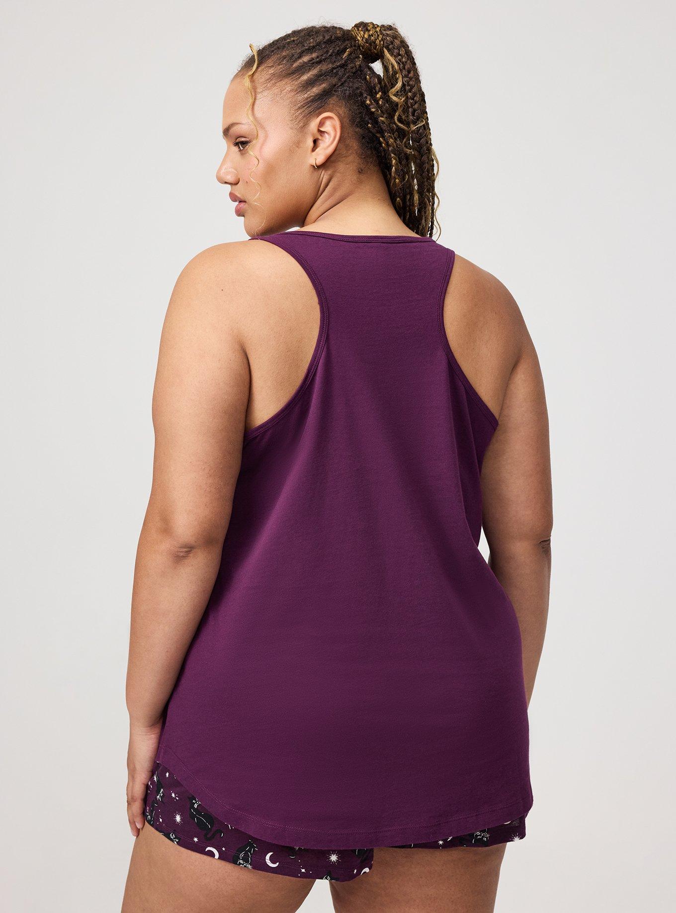 Cotton Racerback Sleep Tank, PURRANORMAL CAT PURPLE, alternate