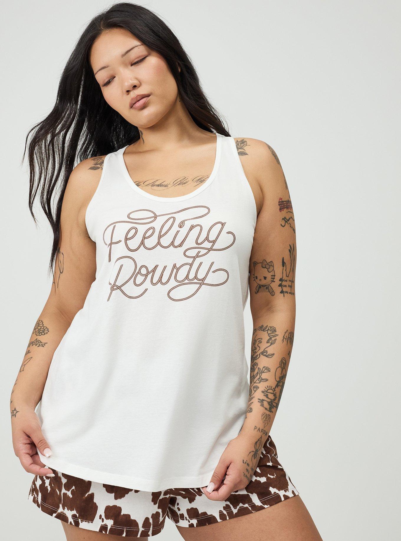 Plus Size Cotton Racerback Sleep Tank, FEELING ROWDY, hi-res