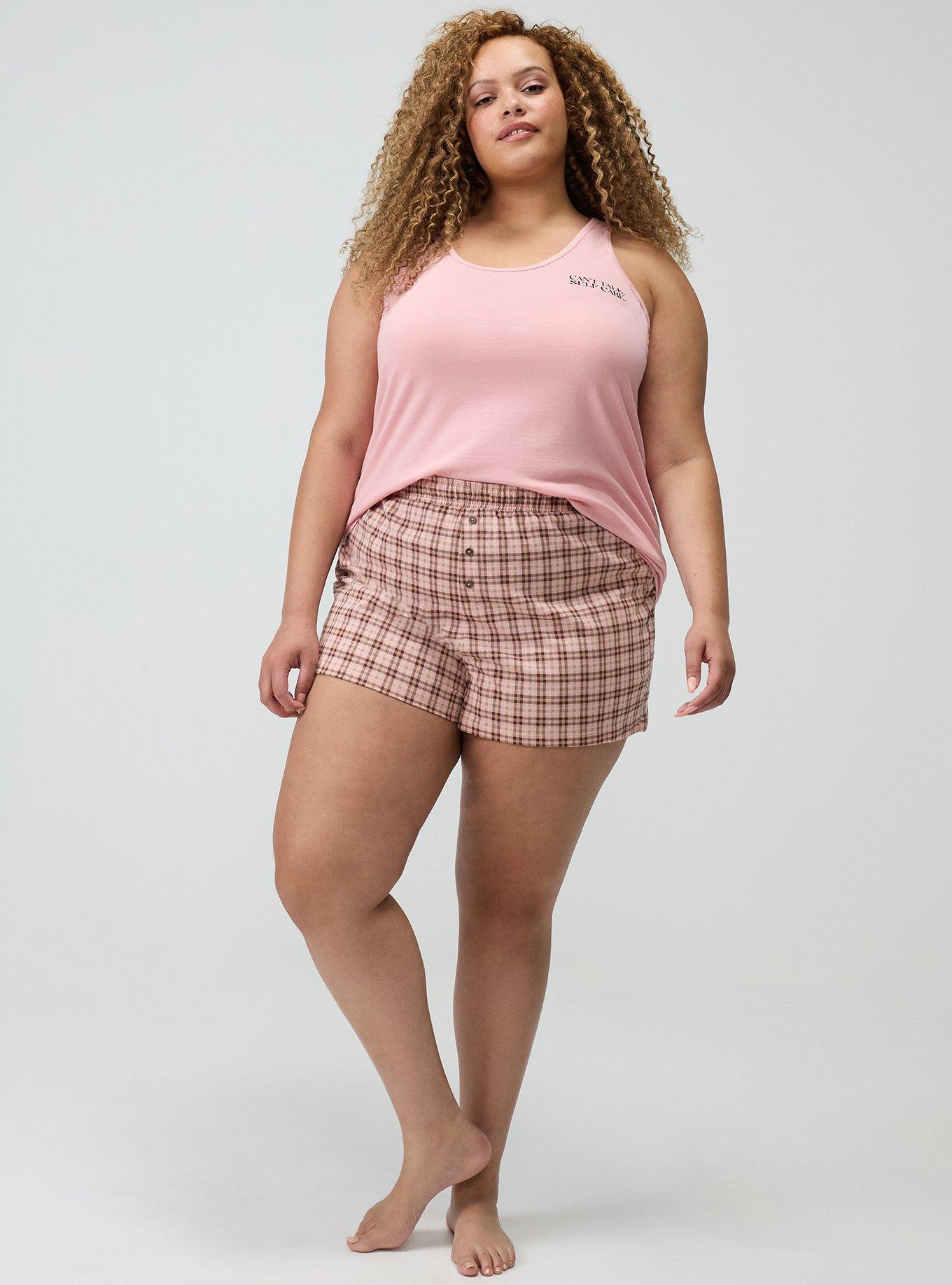Plus Size Cotton Racerback Sleep Tank, CANT TALK SELF CARE PINK, alternate