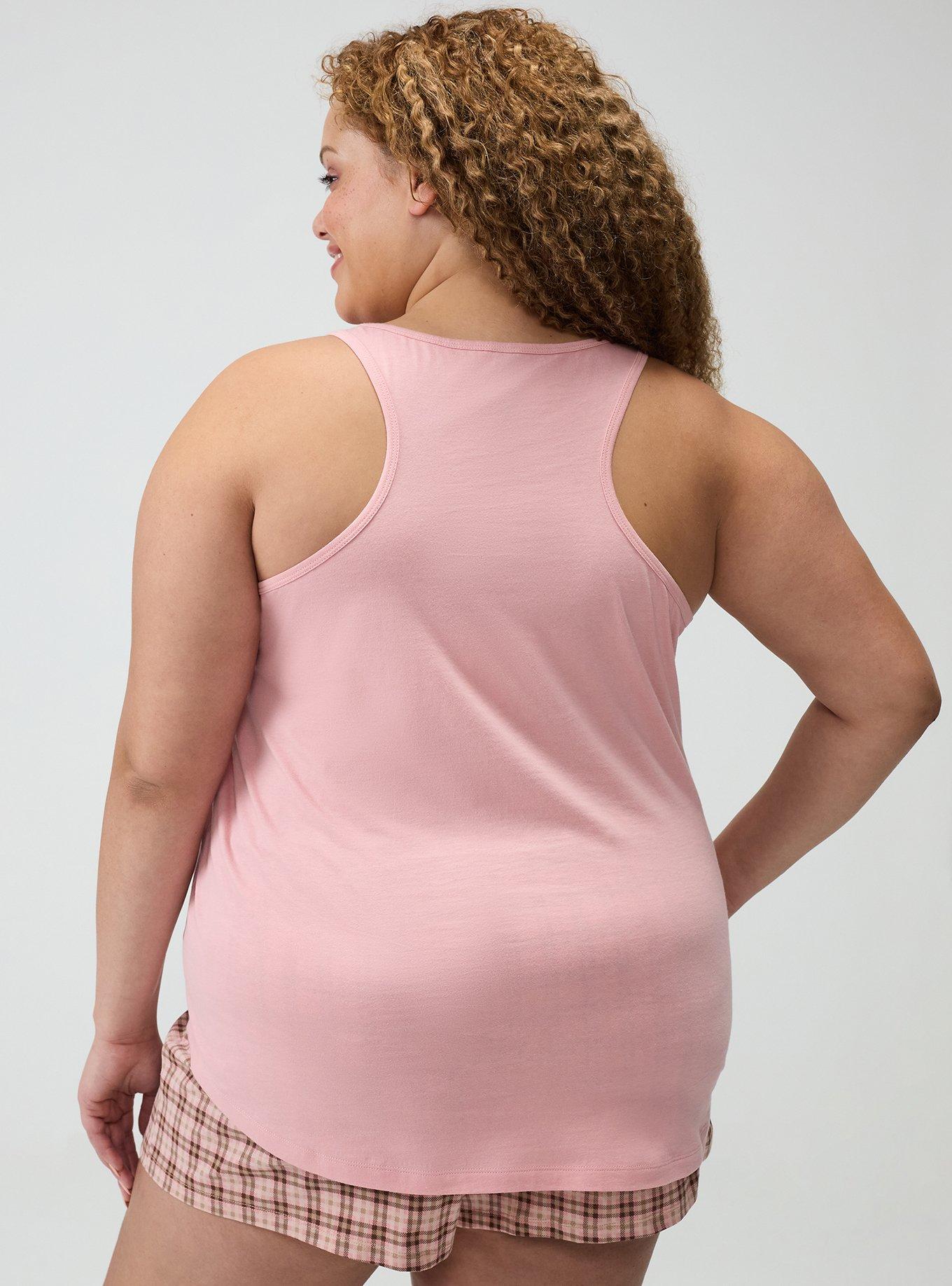 Plus Size Cotton Racerback Sleep Tank, CANT TALK SELF CARE PINK, alternate