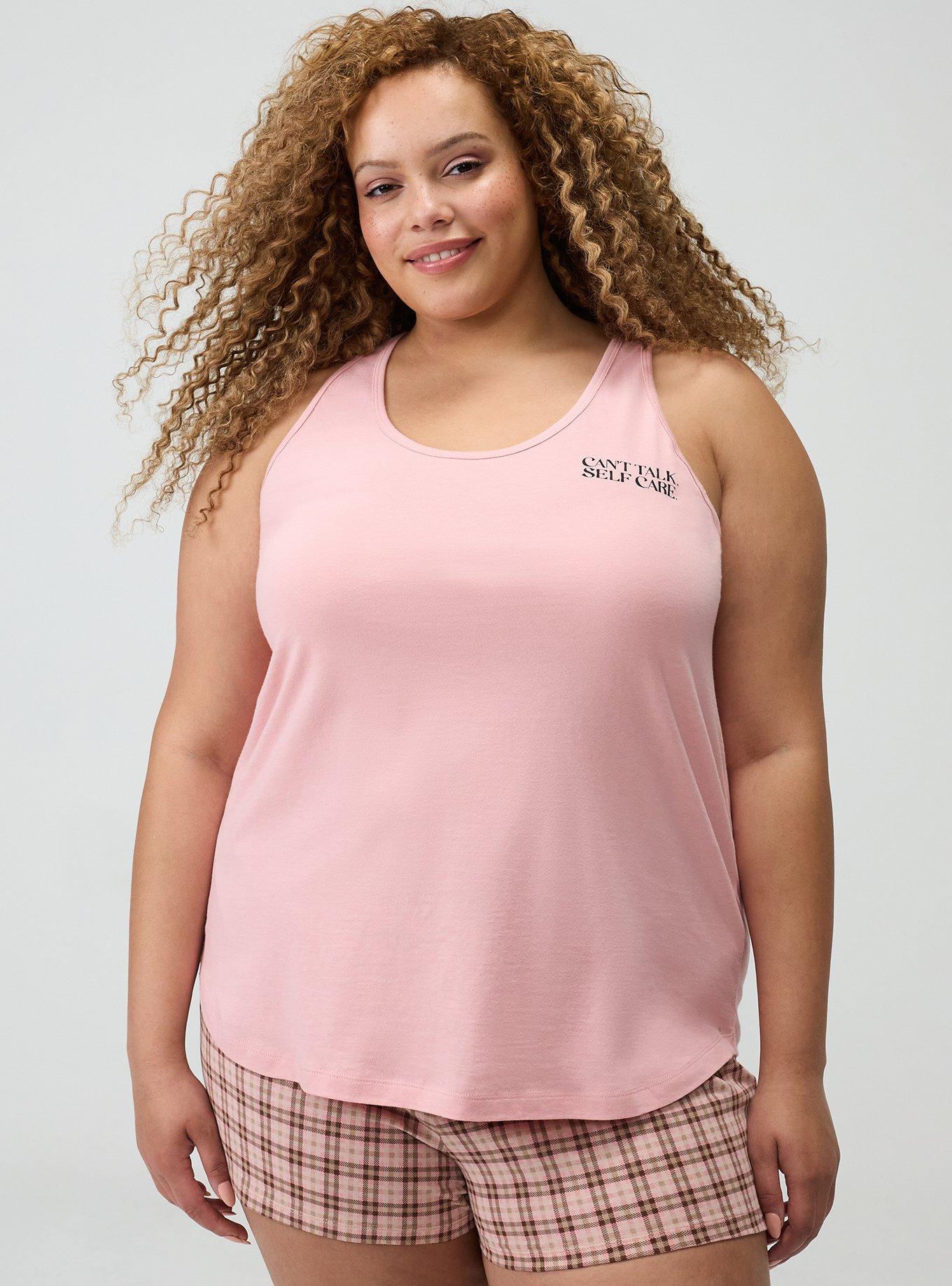 Plus Size Cotton Racerback Sleep Tank, CANT TALK SELF CARE PINK, hi-res