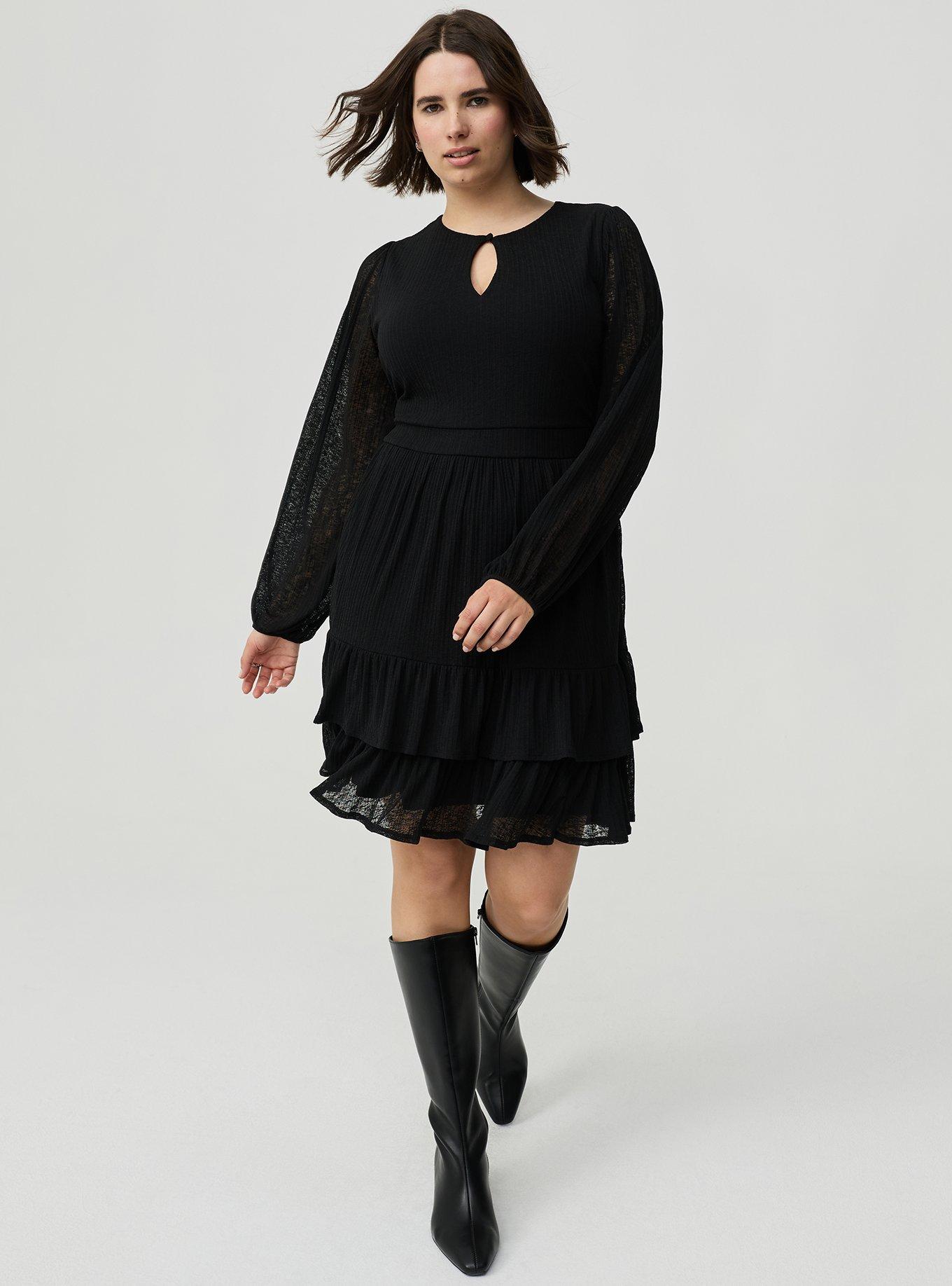 Tiered Keyhole Mini Dress, DEEP BLACK, hi-res