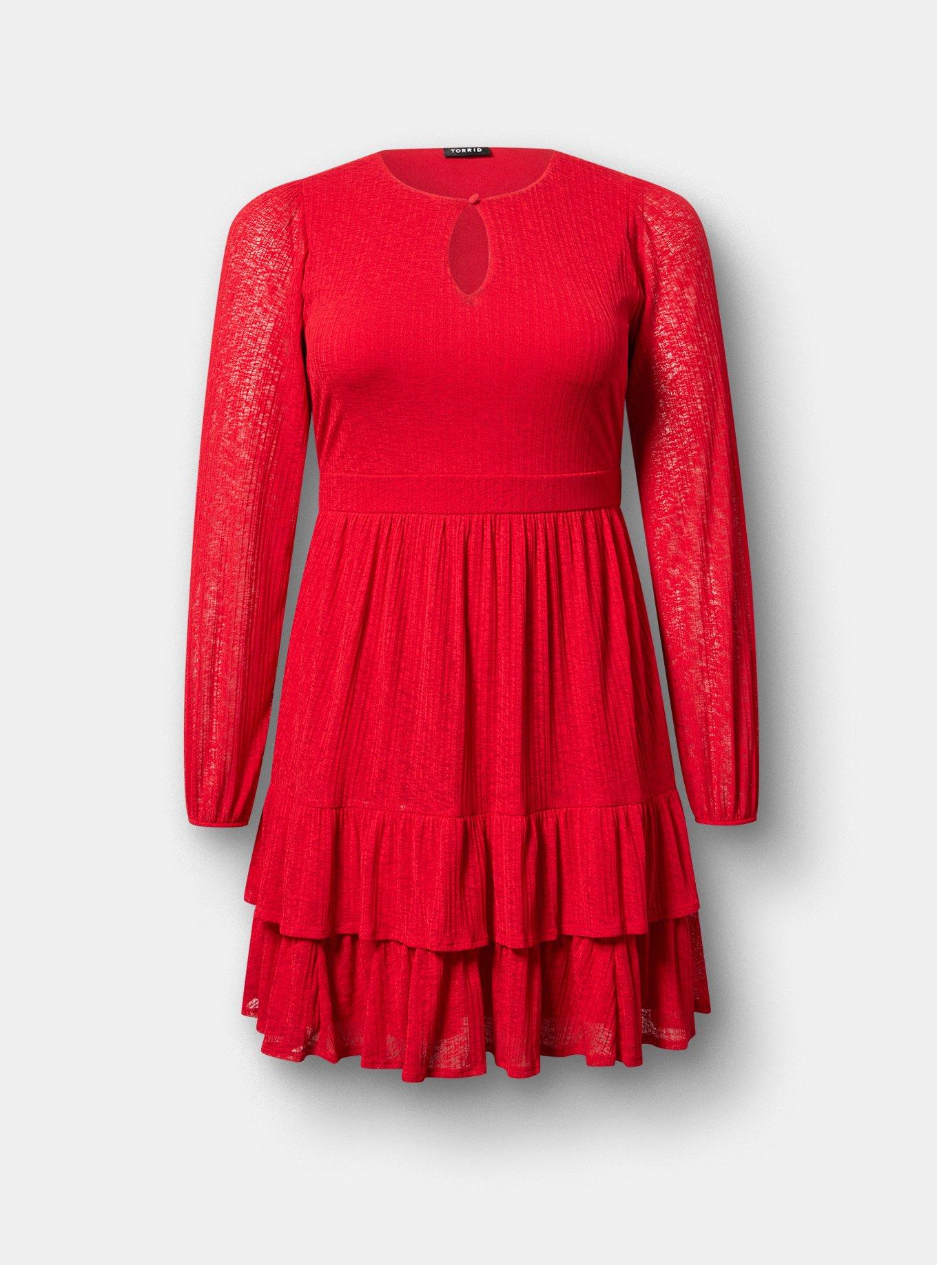 Tiered Keyhole Mini Dress, URBAN RED, hi-res