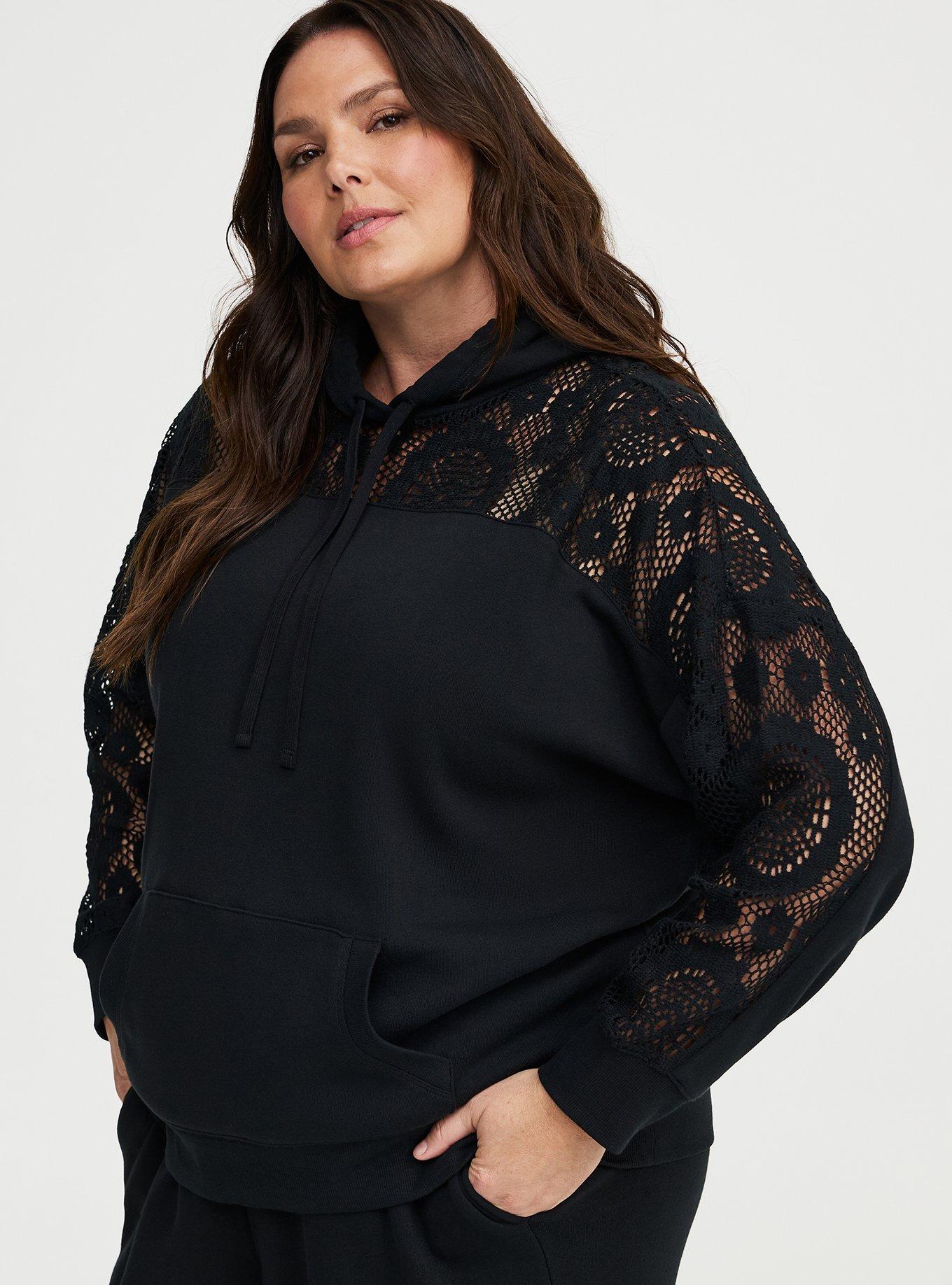 Cozy Fleece Relaxed Lace Yoke Hoodie