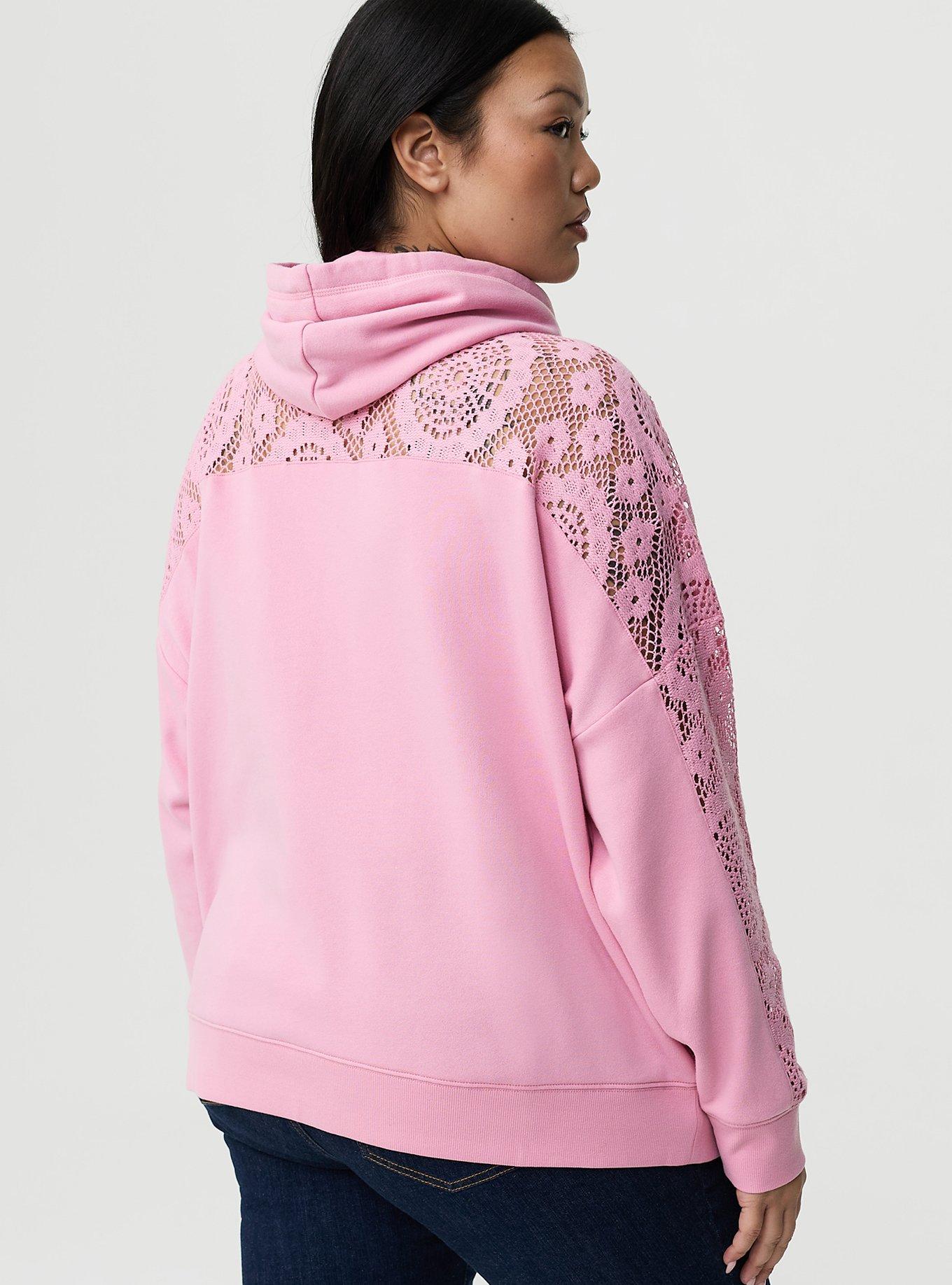Plus Size - Cozy Fleece Relaxed Crochet Yoke Hoodie - Torrid