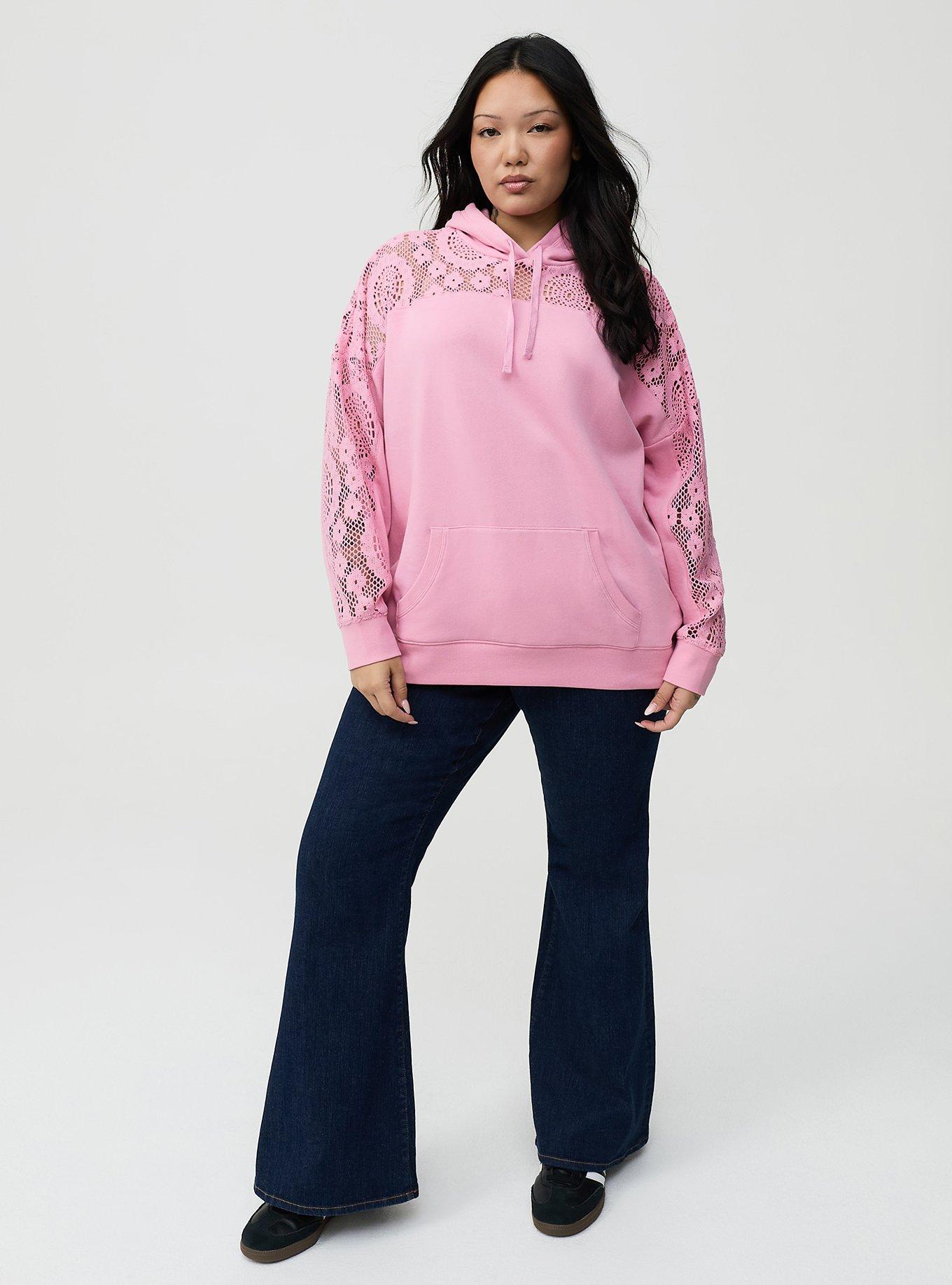 Plus Size - Cozy Fleece Relaxed Crochet Yoke Hoodie - Torrid