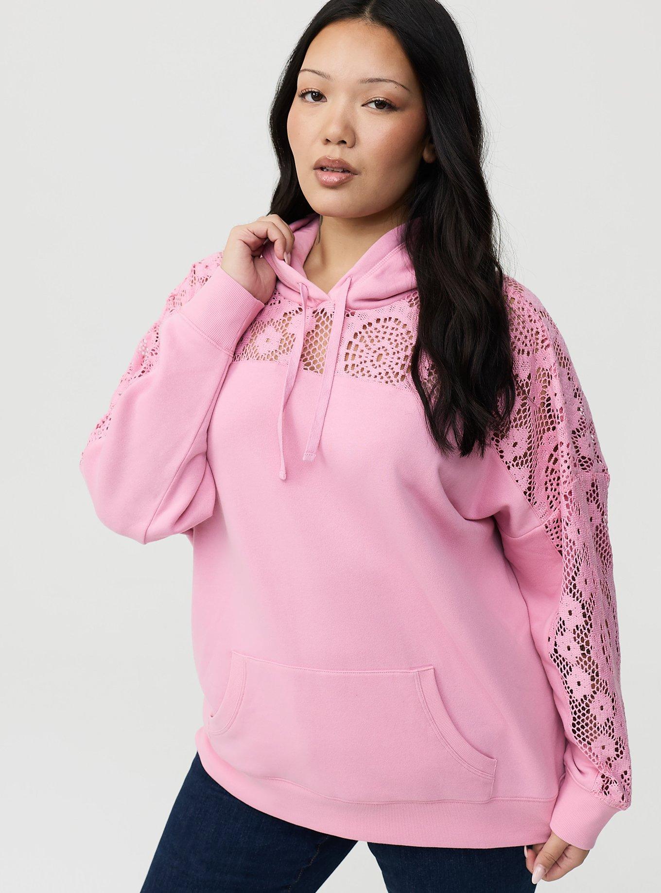 Plus Size - Cozy Fleece Relaxed Crochet Yoke Hoodie - Torrid