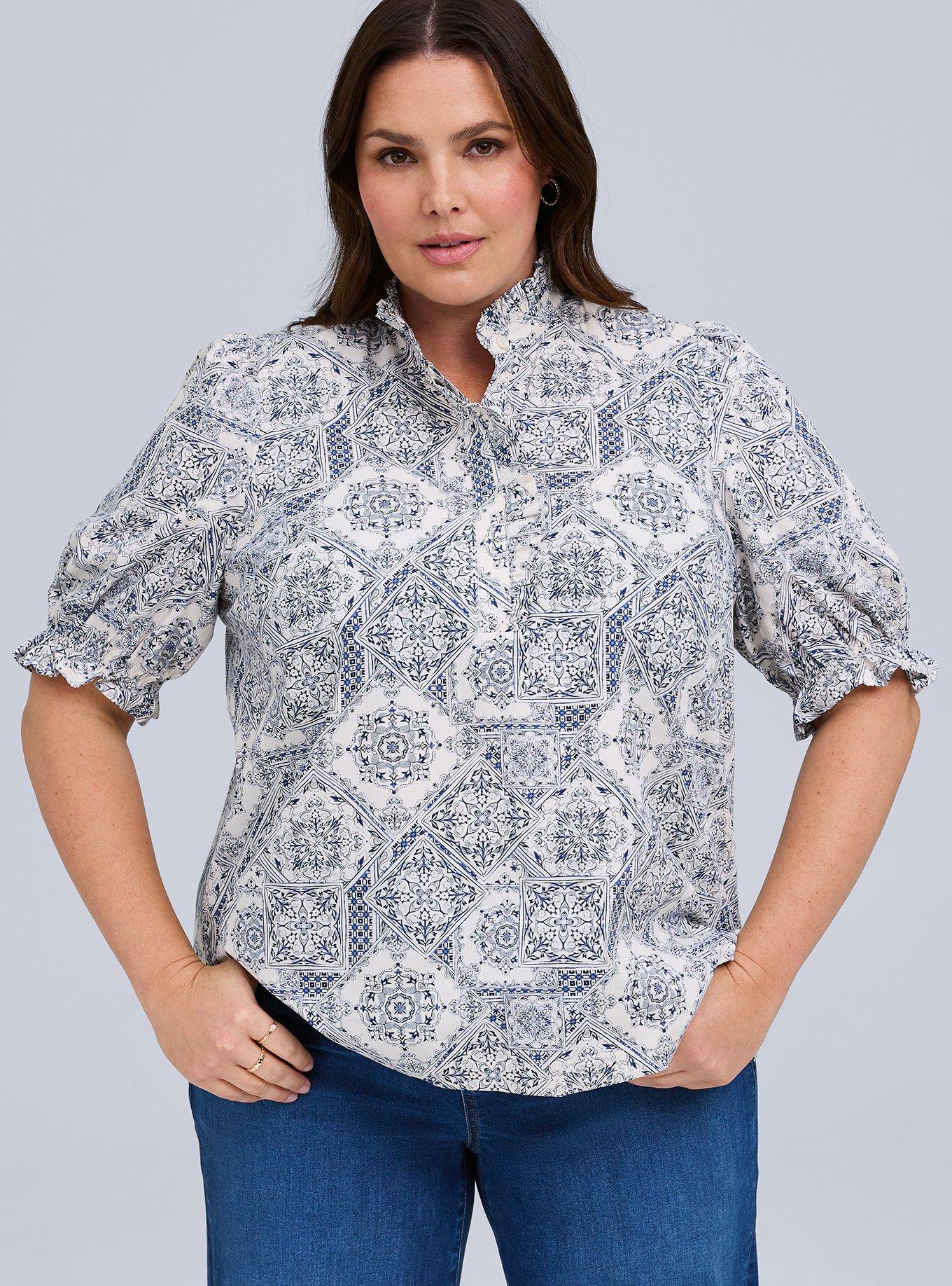 Belle Isle Ruffle Neck Puff Sleeve Top, SANTORINI TILES IVORY, alternate