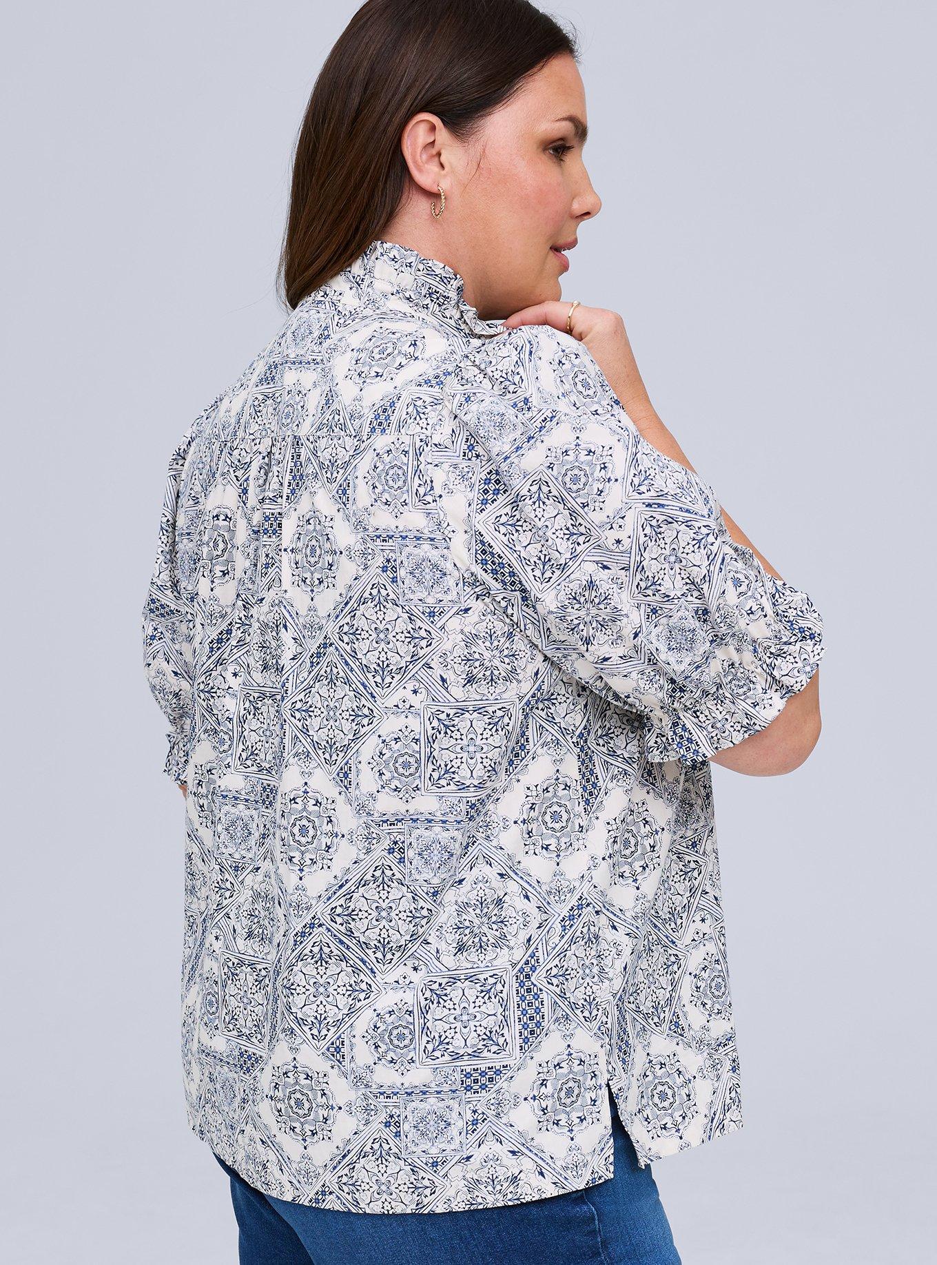 Belle Isle Ruffle Neck Puff Sleeve Top, SANTORINI TILES IVORY, alternate