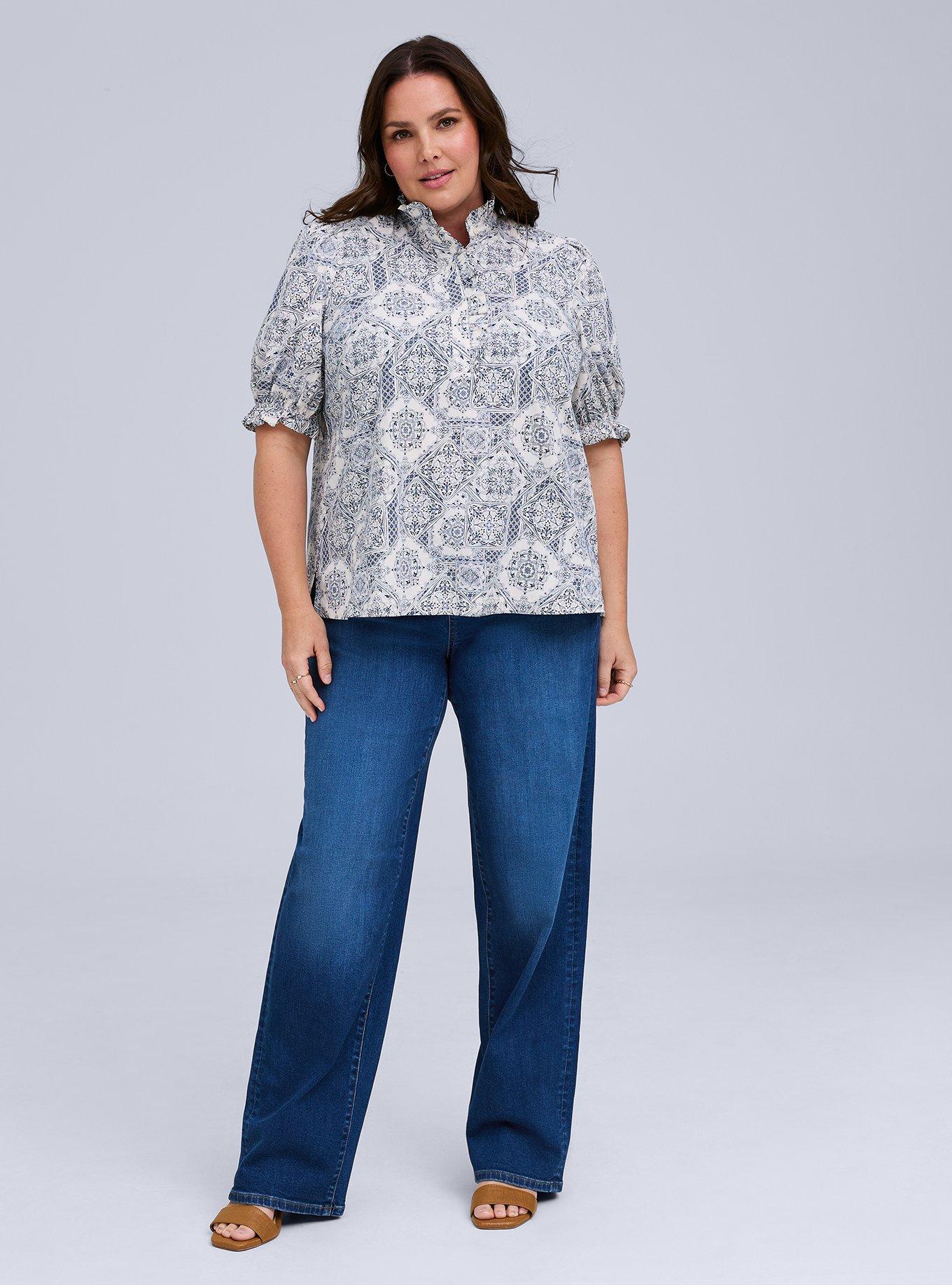 Belle Isle Ruffle Neck Puff Sleeve Top, SANTORINI TILES IVORY, alternate