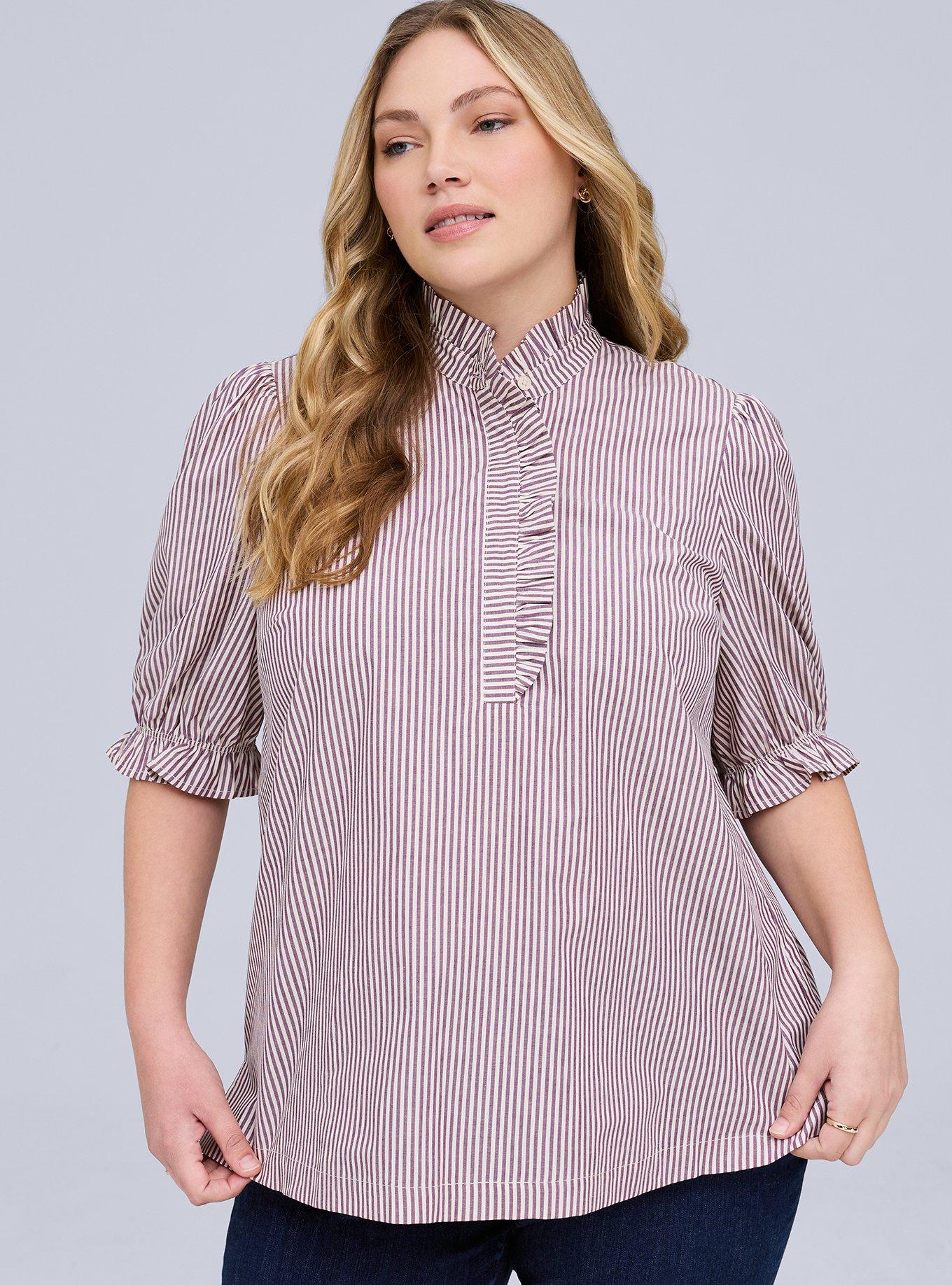 Belle Isle Ruffle Neck Puff Sleeve Top, BELLE WINTER BLOOM WHITE STRIPE, alternate