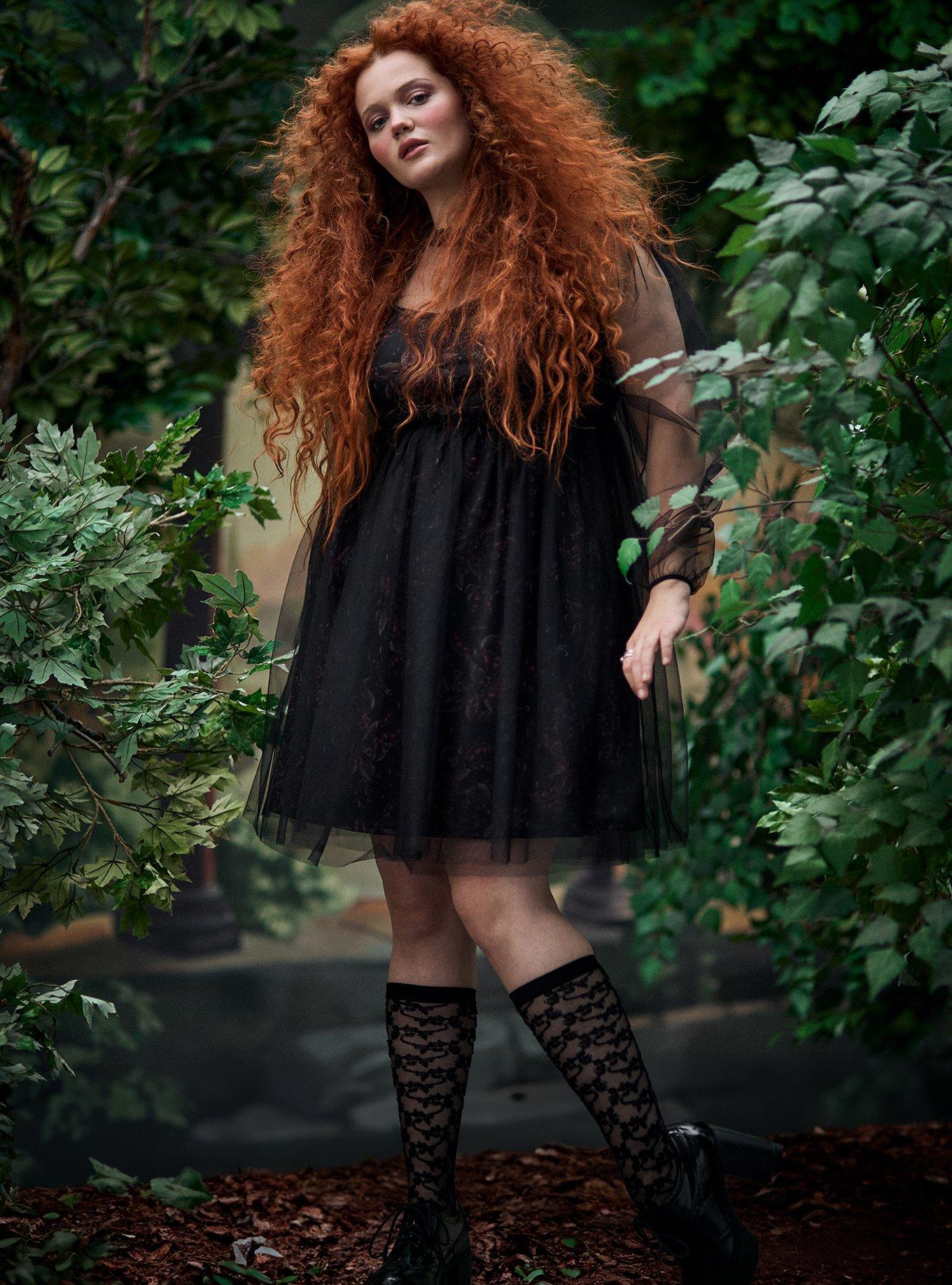 Women's Bubble Sleeve Mini Dress In Nightshade Floral Black By Nightfall At Torrid, Size 12, Plus Size