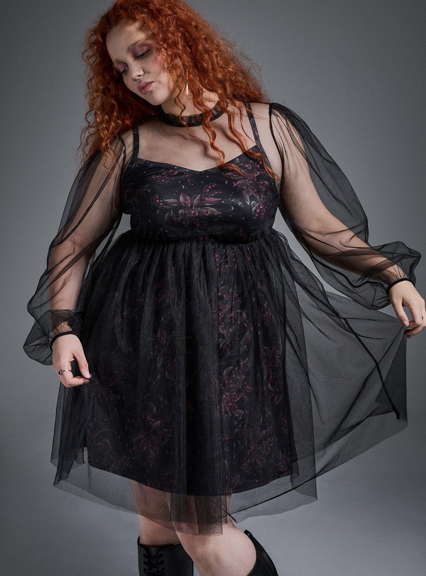 Nightfall Bubble Sleeve Mini Dress, NIGHTSHADE FLORAL BLACK, alternate