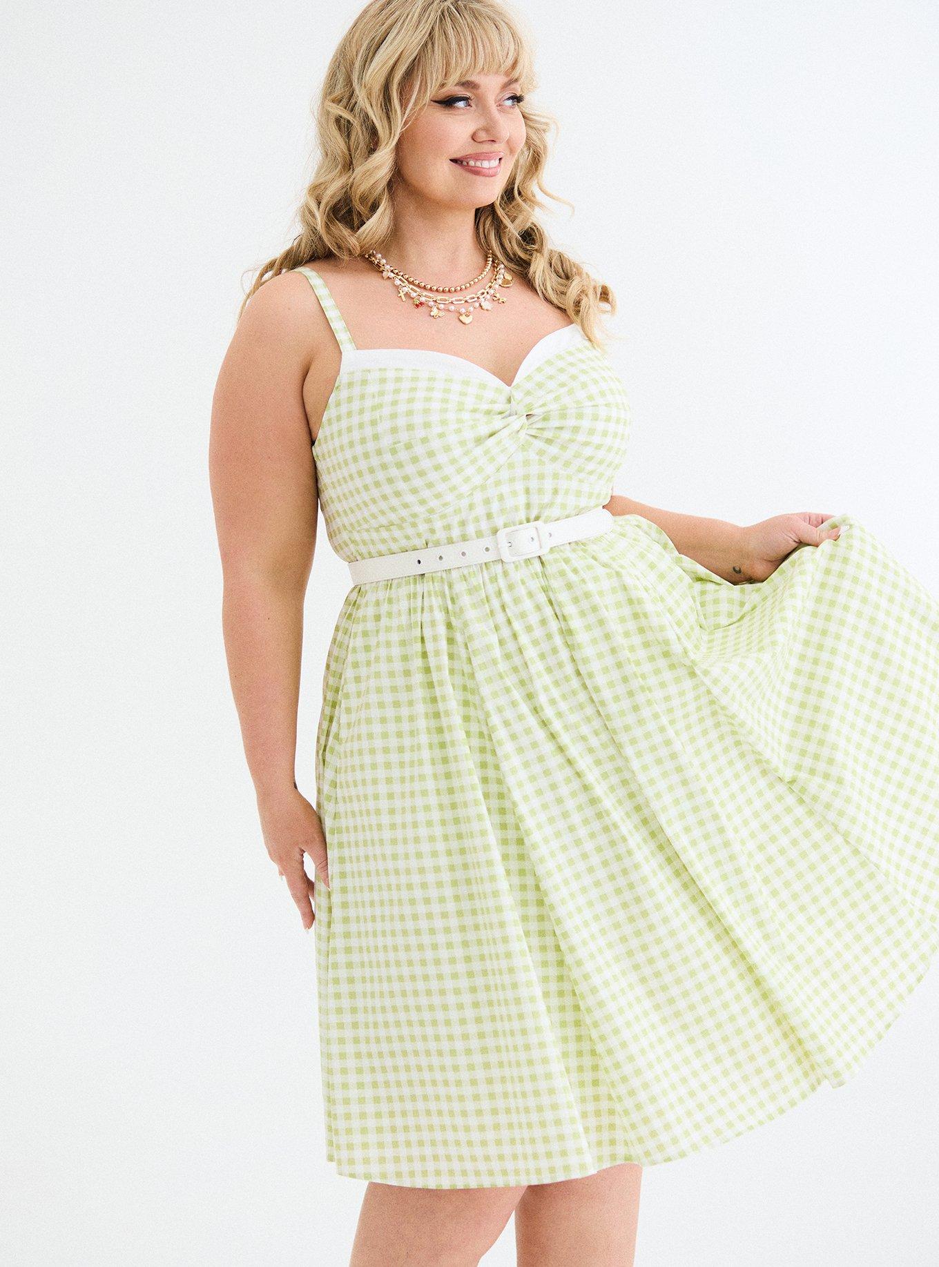 Retro Chic Twist-Front Swing Midi Dress, LOVELY GINGHAM LIGHT GREEN, alternate