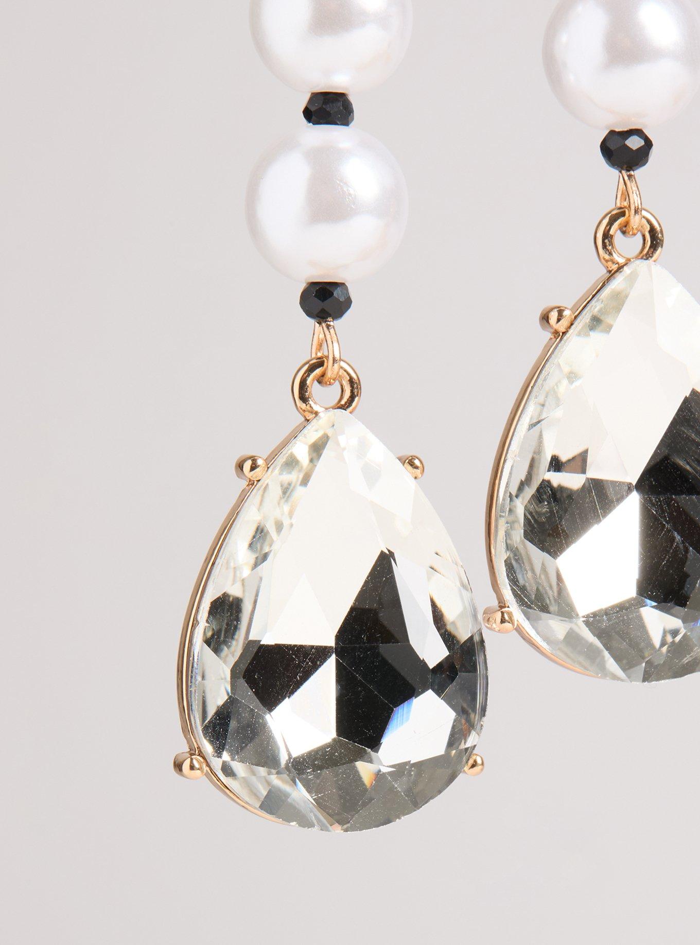 Rhinestone Pearl Bow Earrings