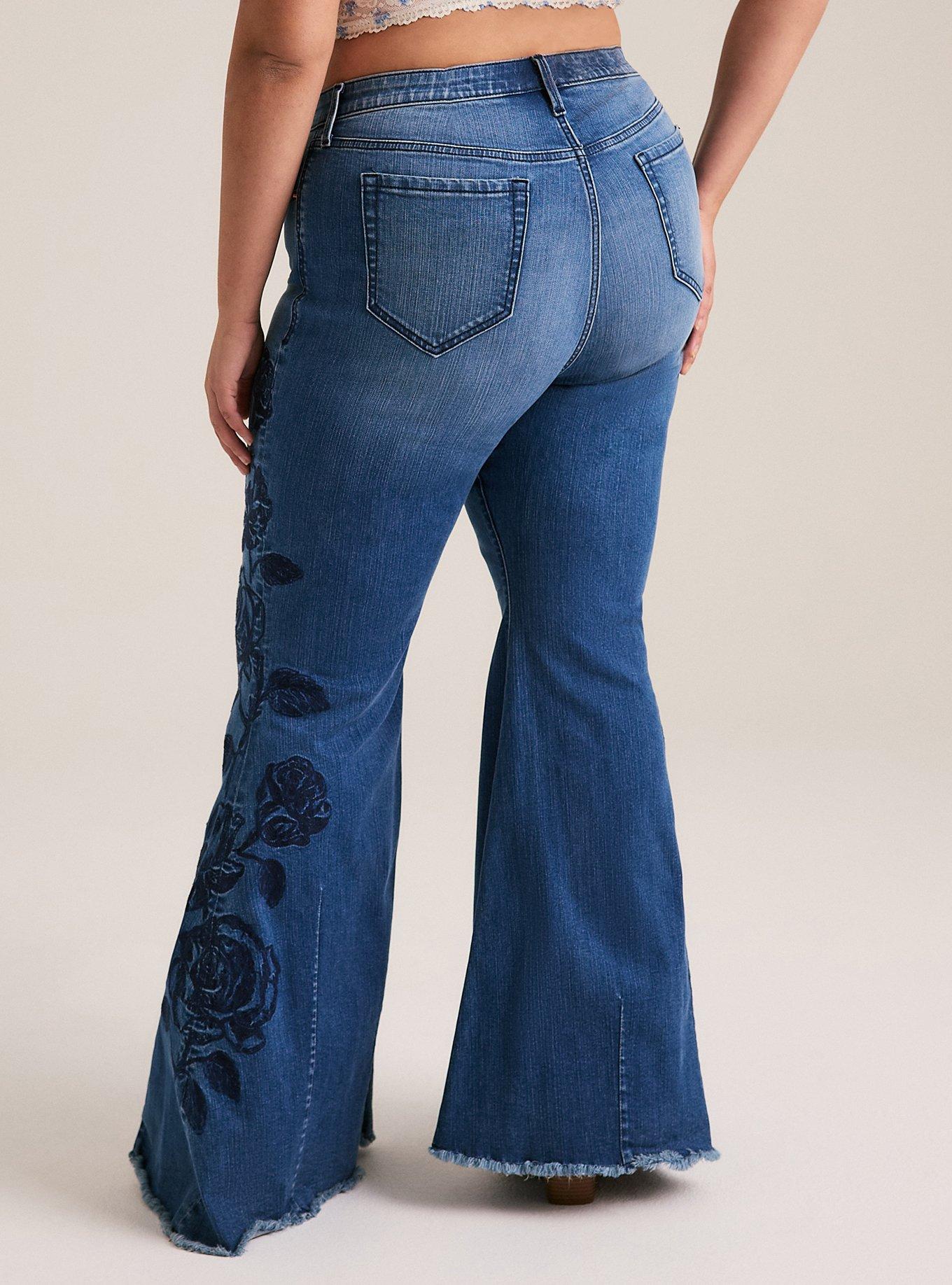 Festi High Rise Embroidered Super Flare Jeans