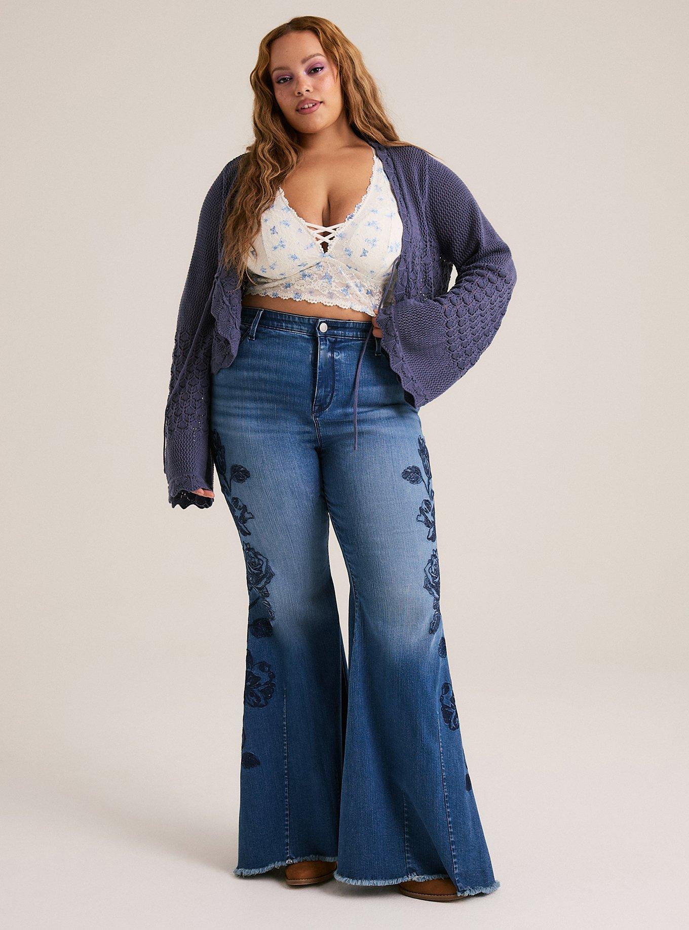 Festi High Rise Embroidered Super Flare Jeans